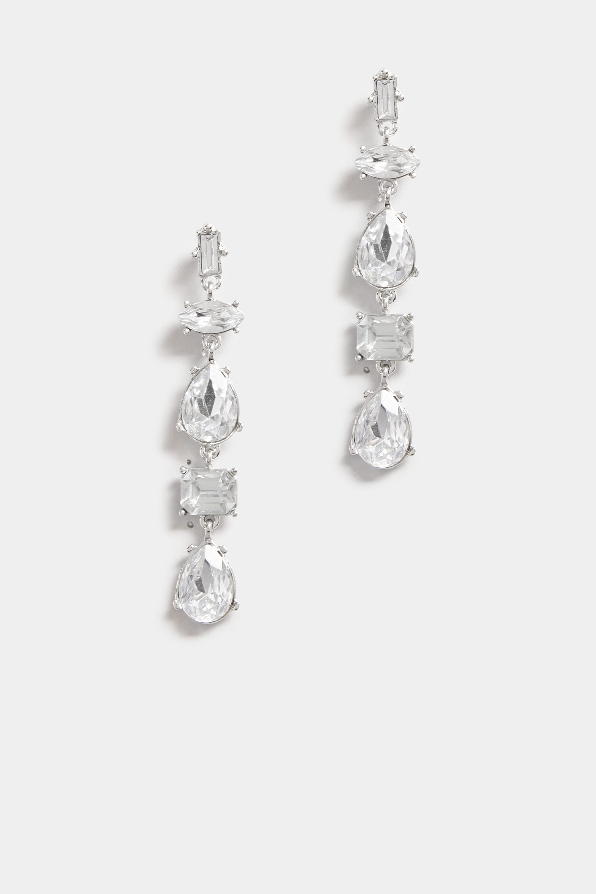 Silver Diamante Gemstone Drop Earrings | Yours Clothing 2