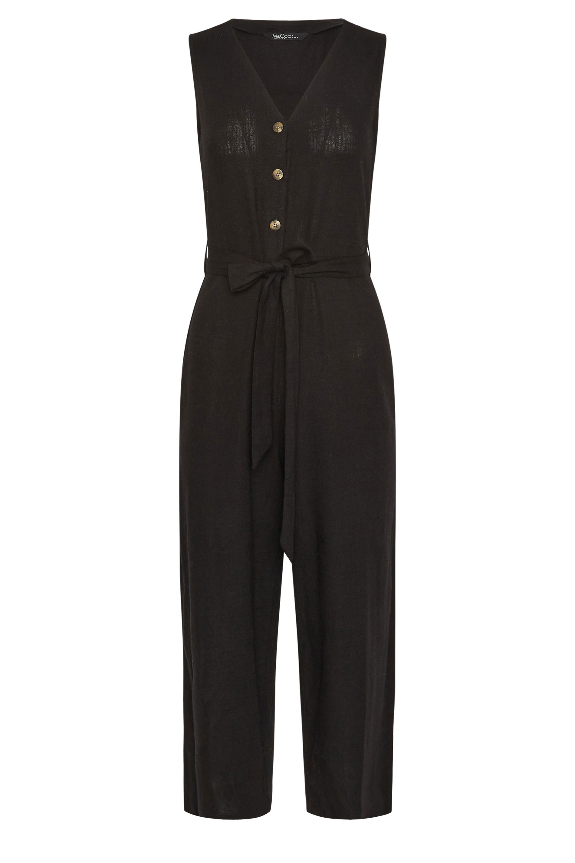 M&Co Petite Black Tie Waist Linen Jumpsuit | M&Co 5