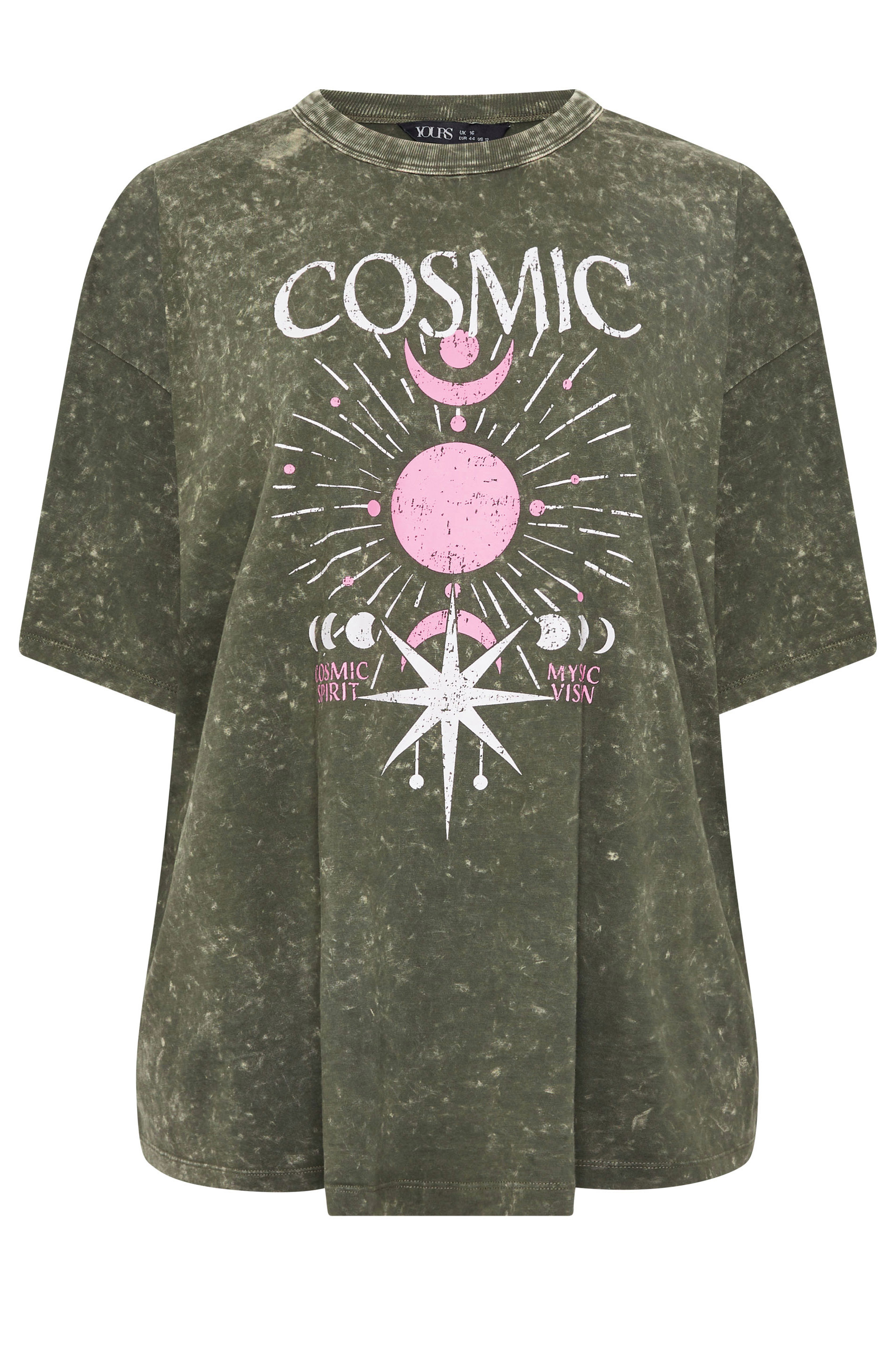 YOURS Plus Size Green Acid Wash 'Cosmic' Oversized T-Shirt | Yours