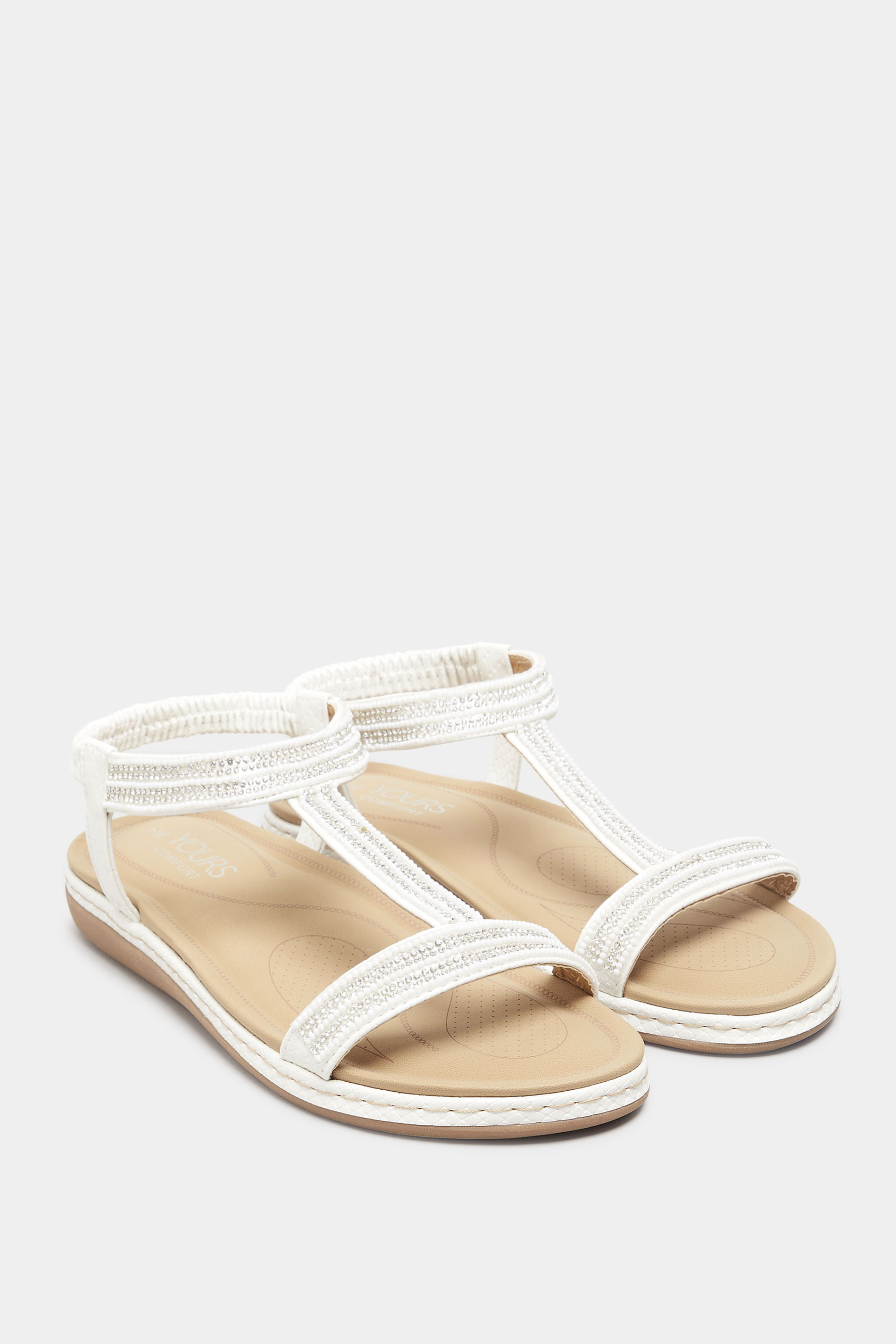 Plus Size White Diamante Strap Sandals In Wide E Fit & Extra Wide EEE Fit | Yours Clothing 2