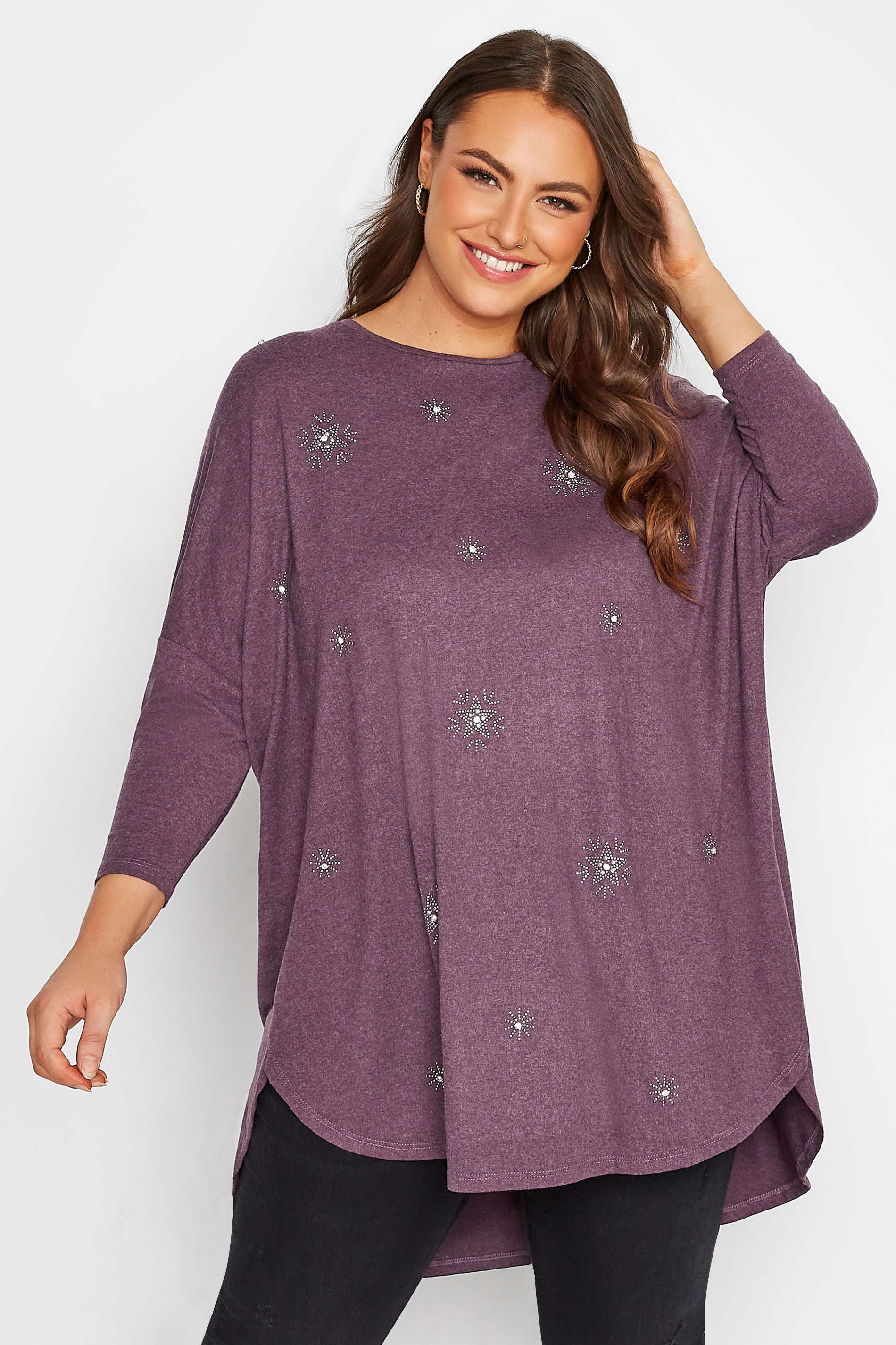 Plus Size Purple Diamante Star Back Pleat Top | Yours Clothing 1