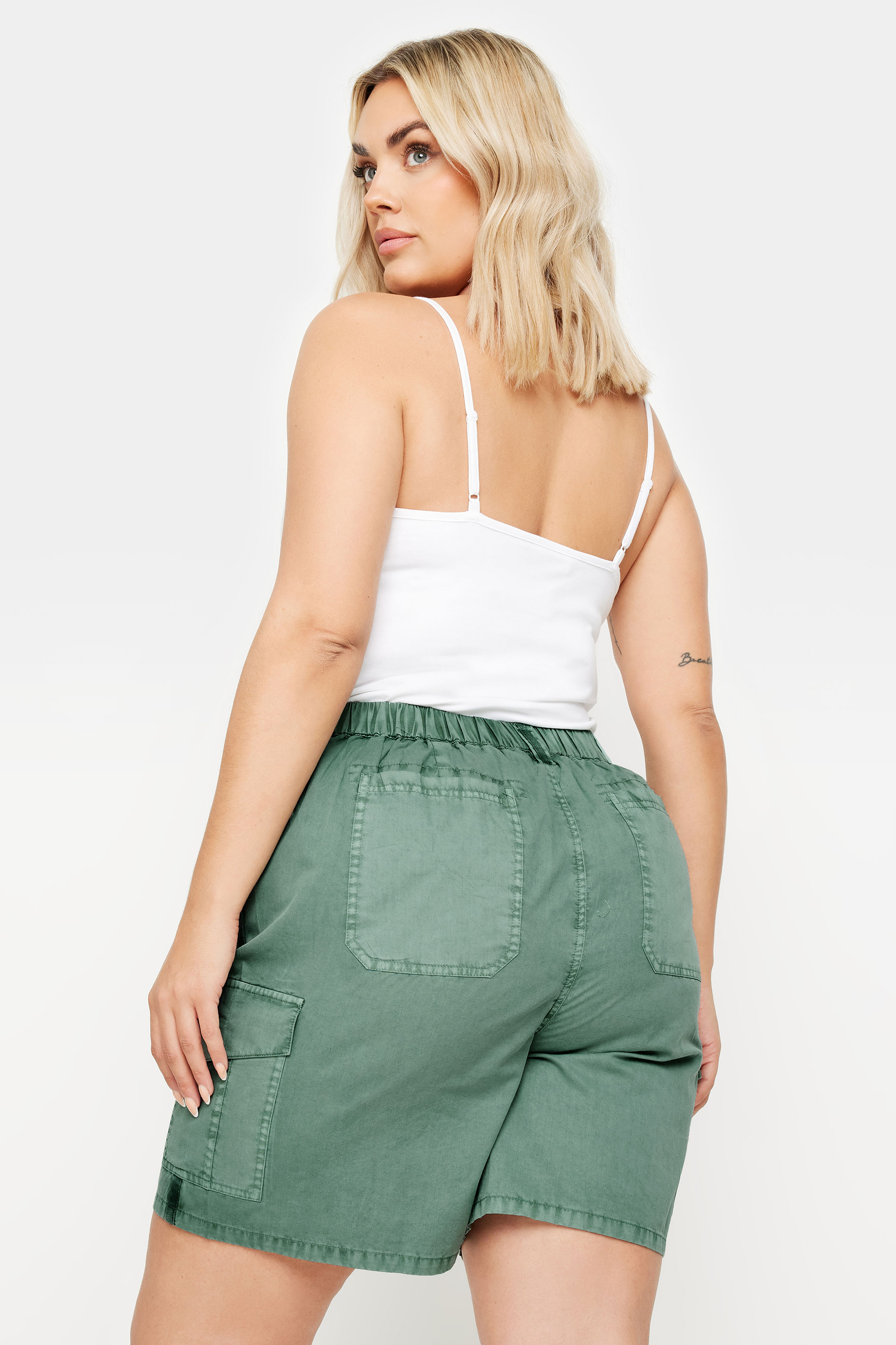 YOURS Plus Size Sage Green Cotton Cargo Shorts | Yours Clothing 3