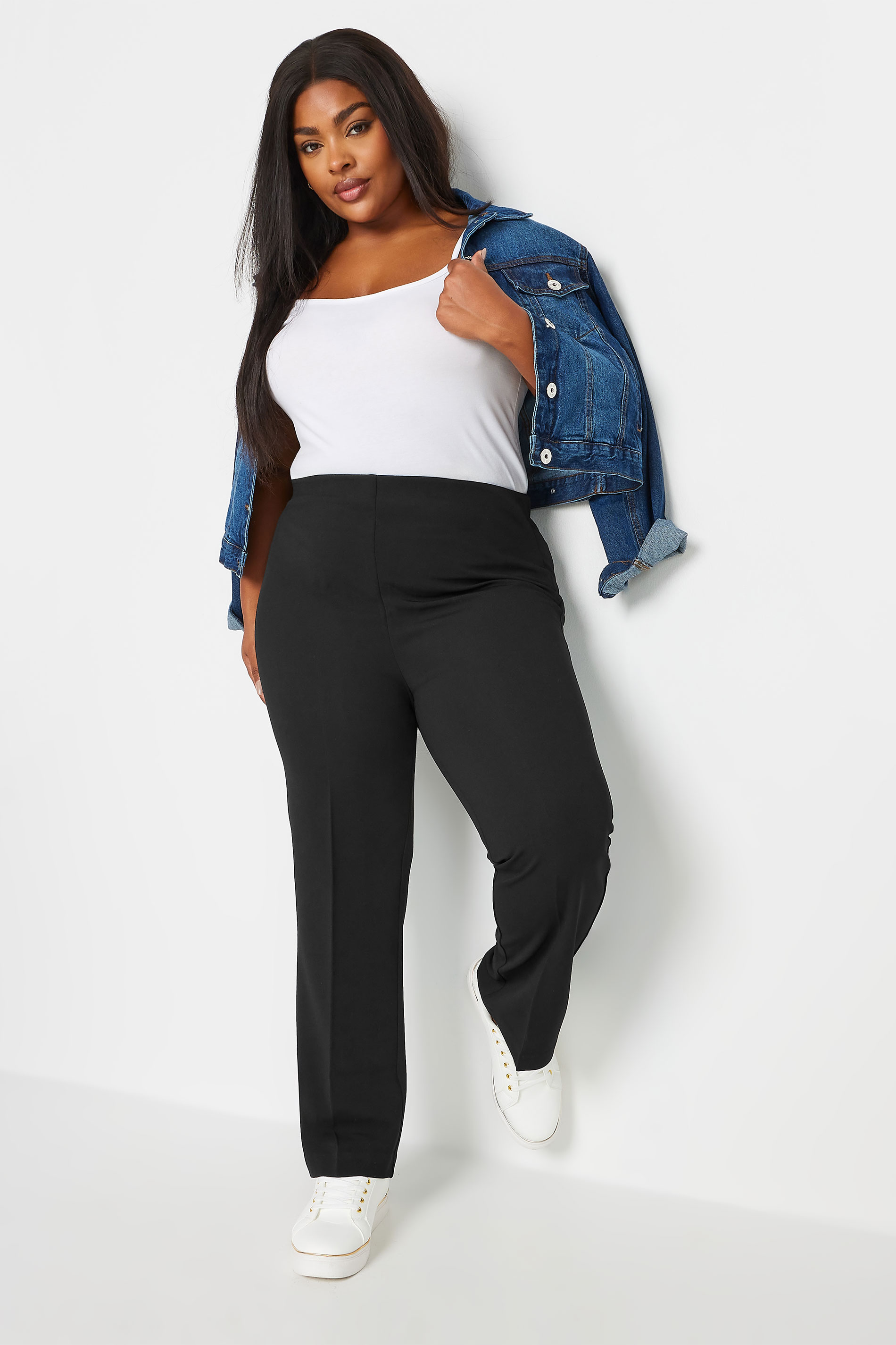 Plus Size Black Pull On Ribbed Bootcut Stretch Trousers  | Yours Clothing 3