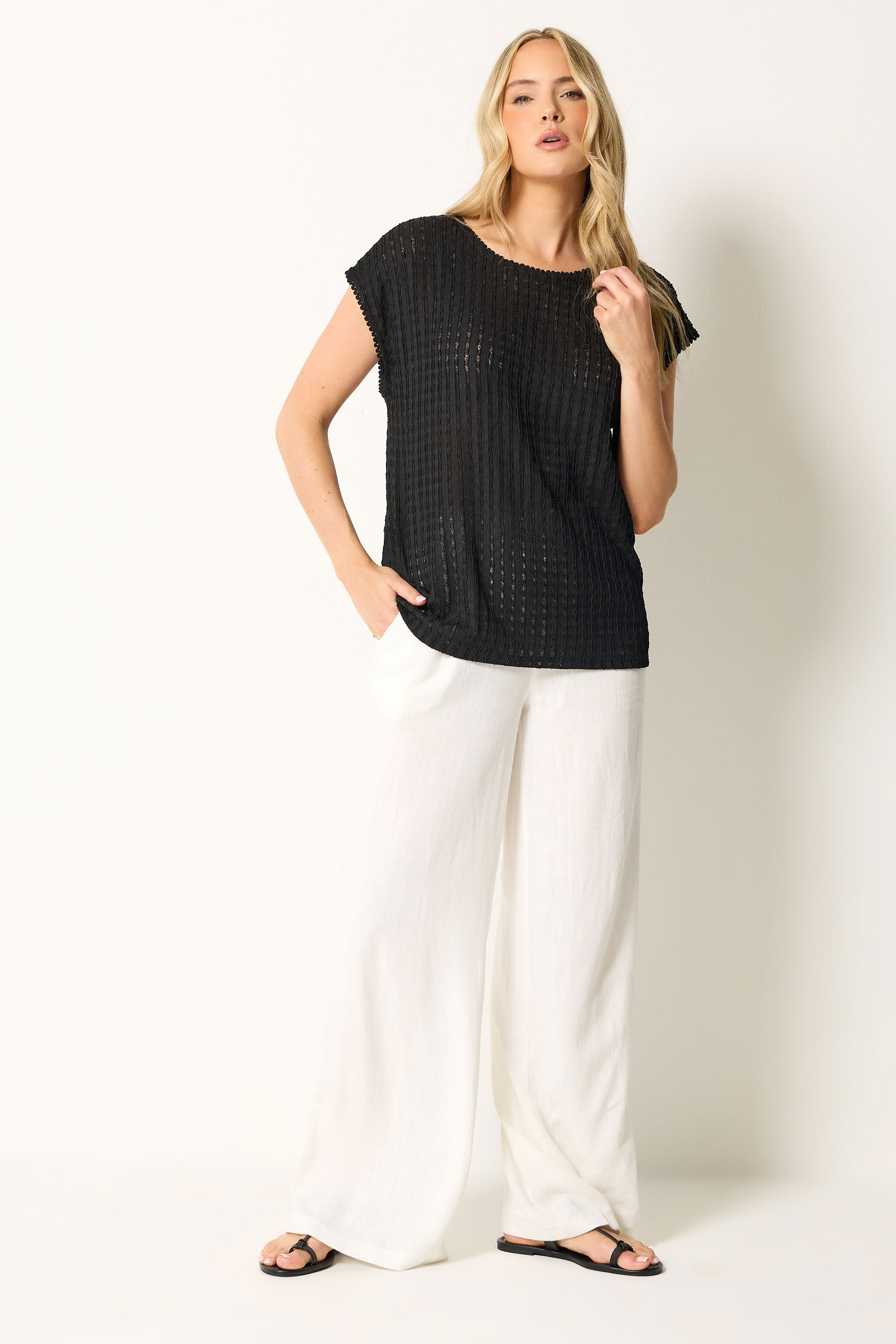 LTS Tall Women's Black Textured Stripe Top | Long Tall Sally 2
