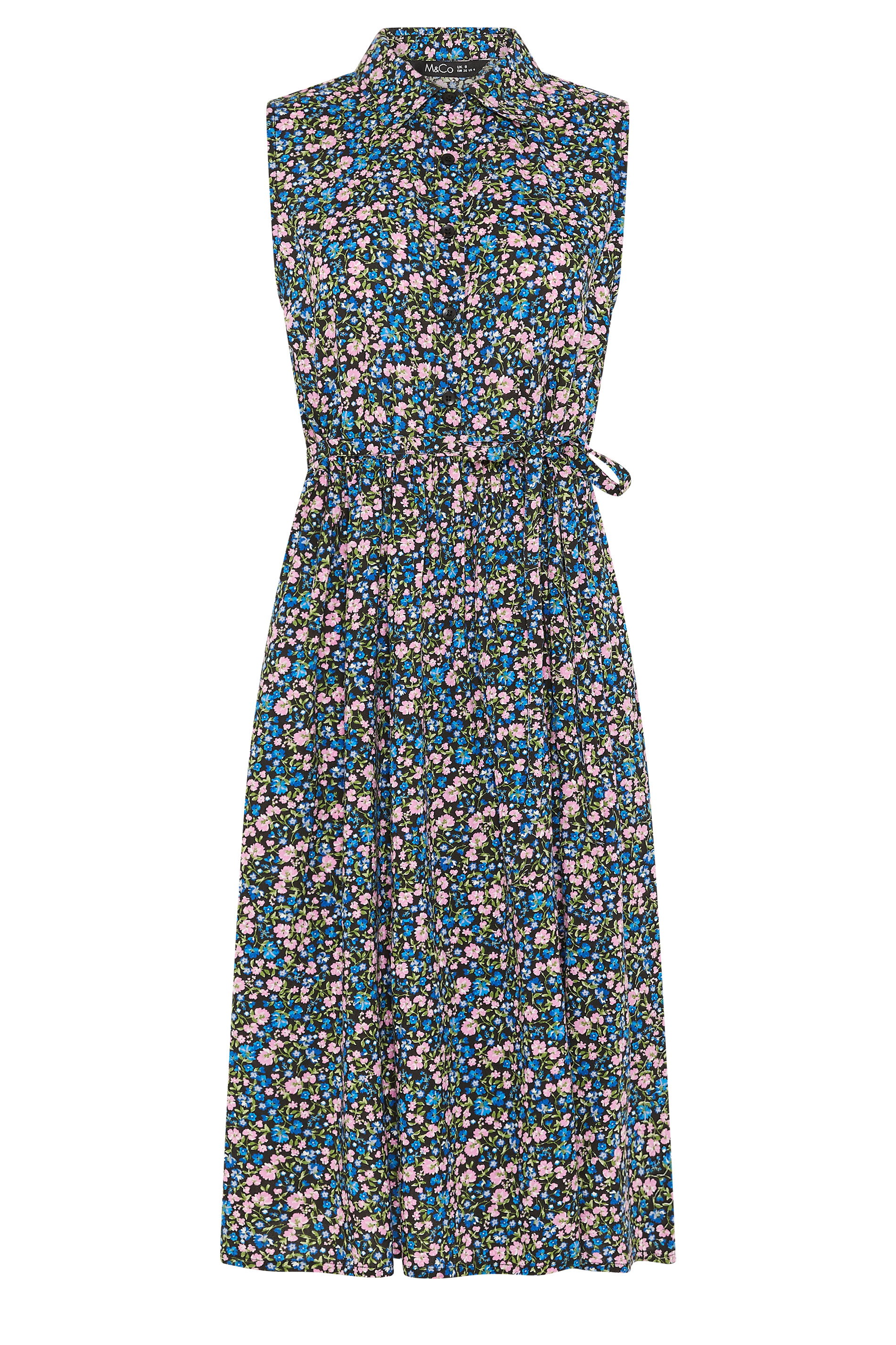 M&Co Petite Black Ditsy Floral Print Shirt Dress | M&Co 5