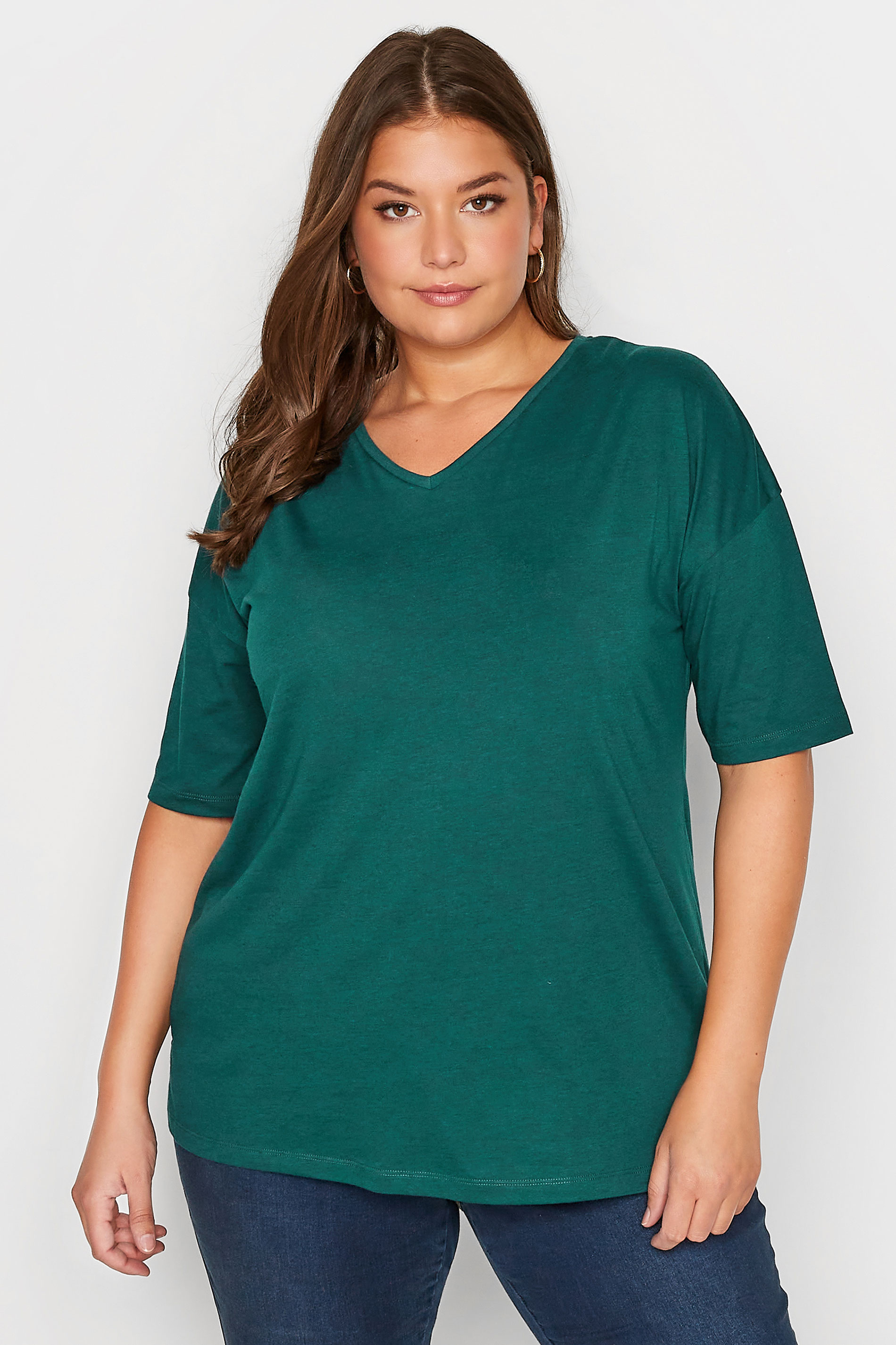 Plus Size Green V-Neck Essential T-Shirt | Yours Clothing  3