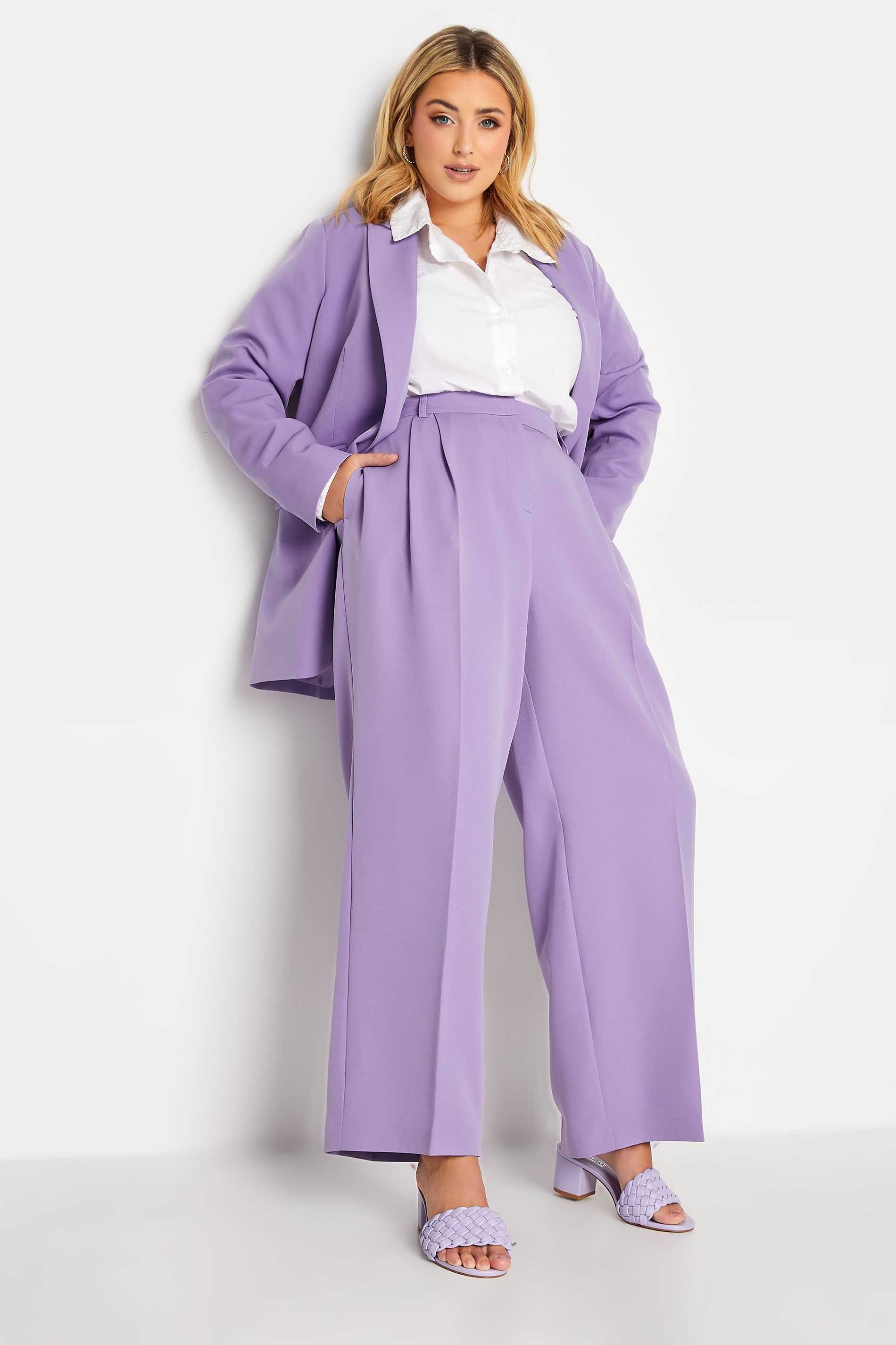 YOURS Plus Size Purple Wide Leg Trousers | Yours Clothing  2