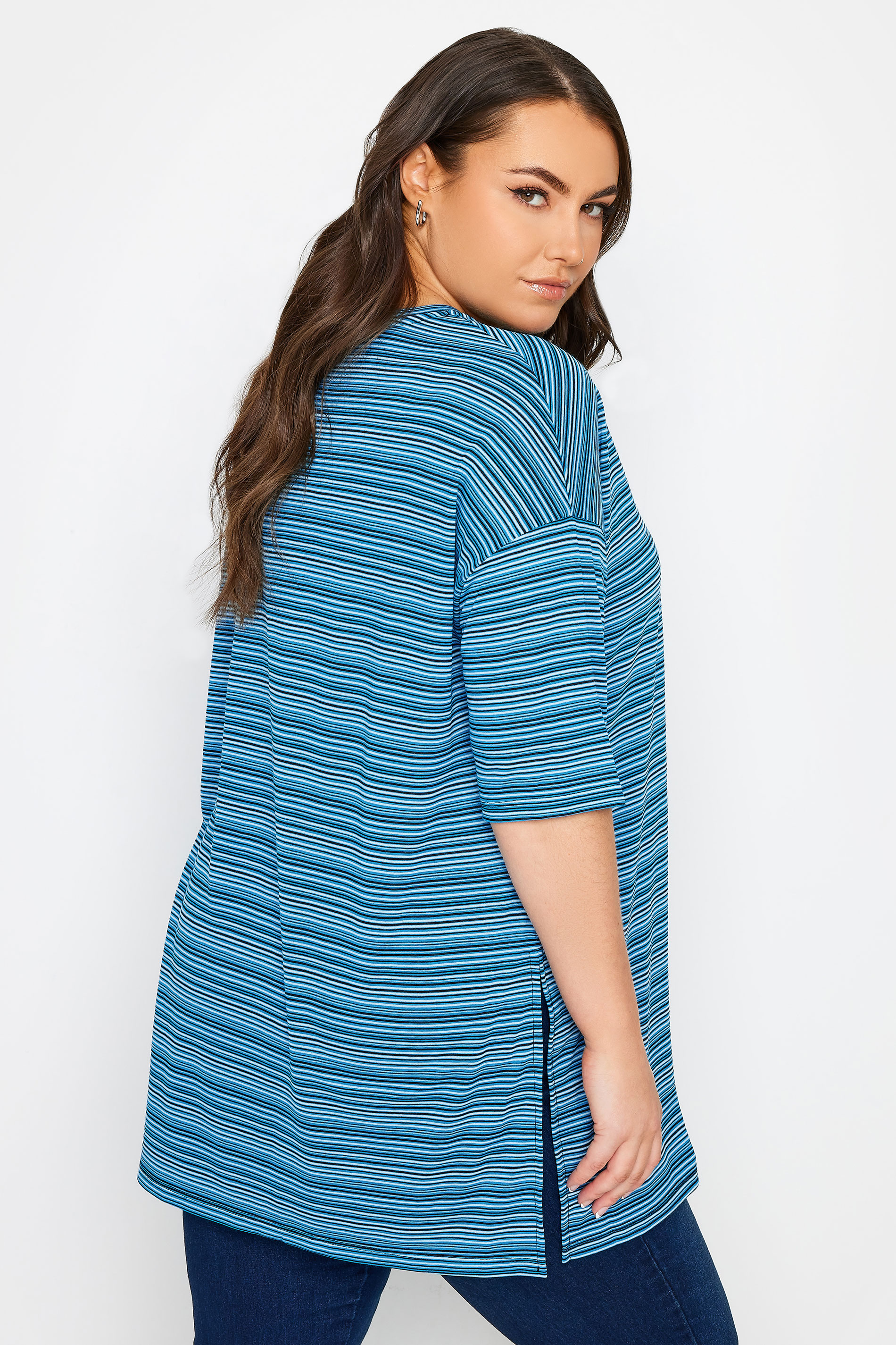 YOURS Curve Blue Stripe Oversized Top | Yours Clothing 3