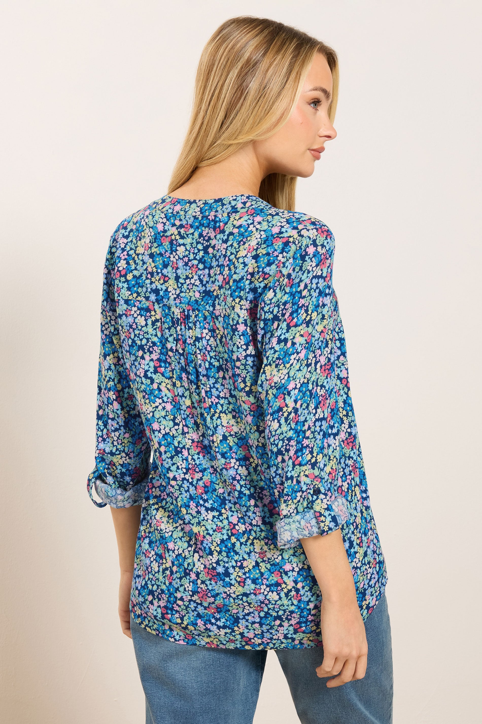 M&Co Blue Ditsy Floral Pintuck Blouse | M&Co 2