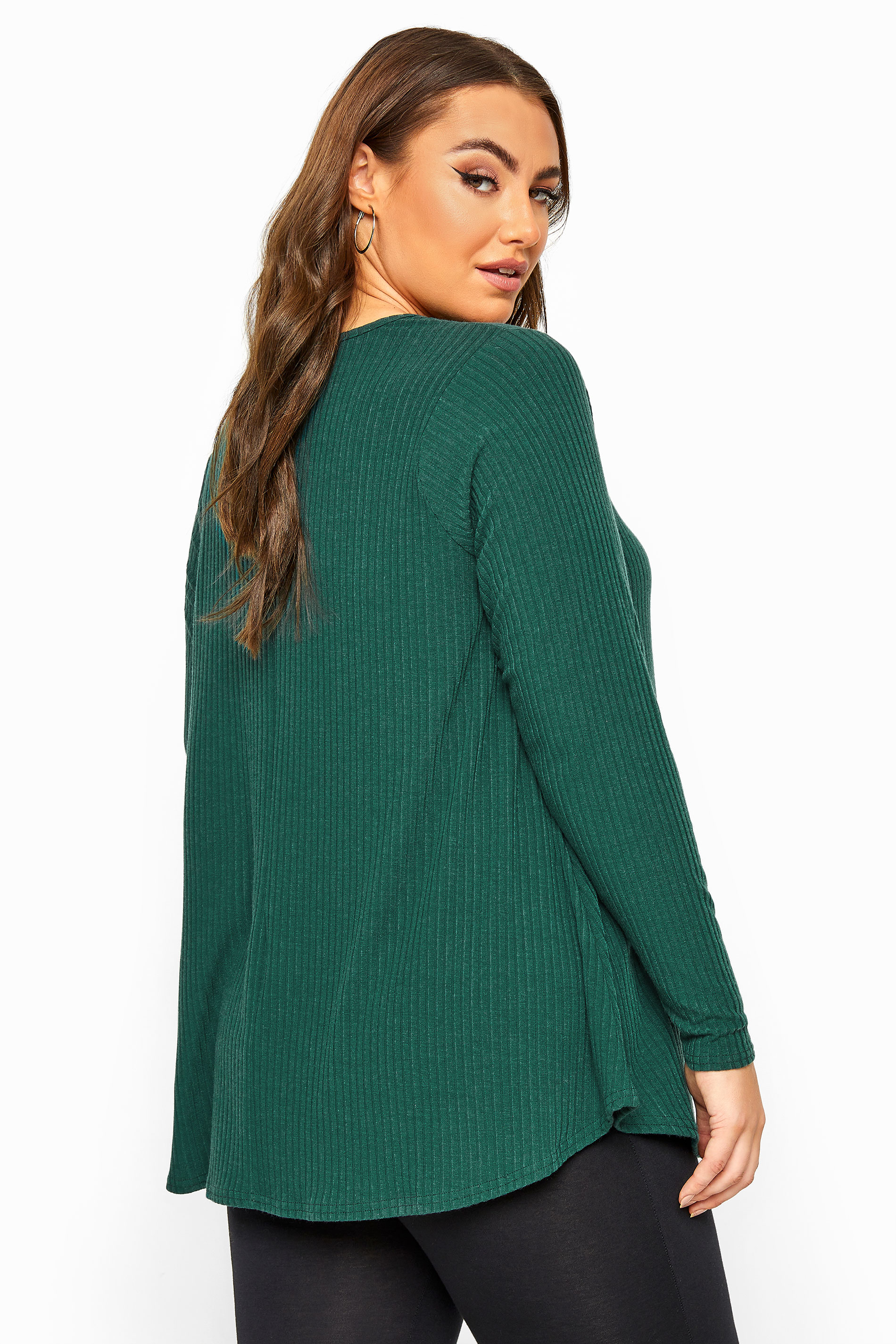 Limited Collection Forest Green Ribbed Long Sleeve Top Yours Clothing