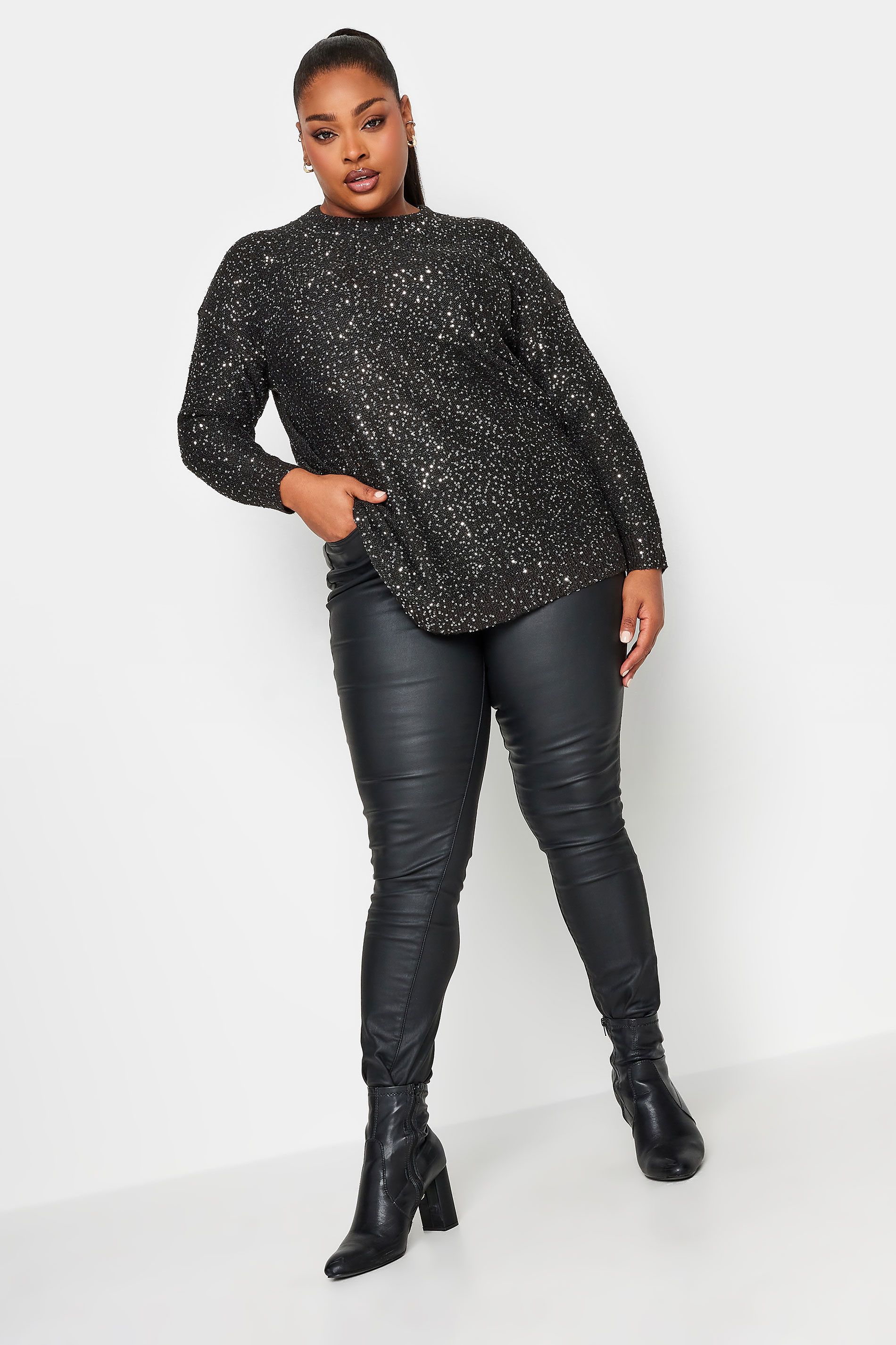 YOURS Plus Size Black Sequin Embellished Jumper | Yours Clothing 2