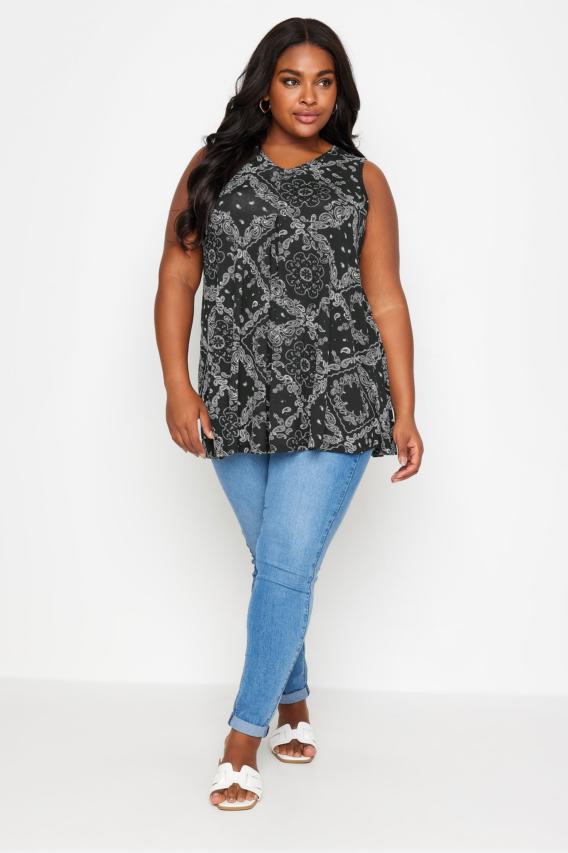 YOURS Plus Size Black Abstract Print Swing Vest Top | Yours Clothing 2