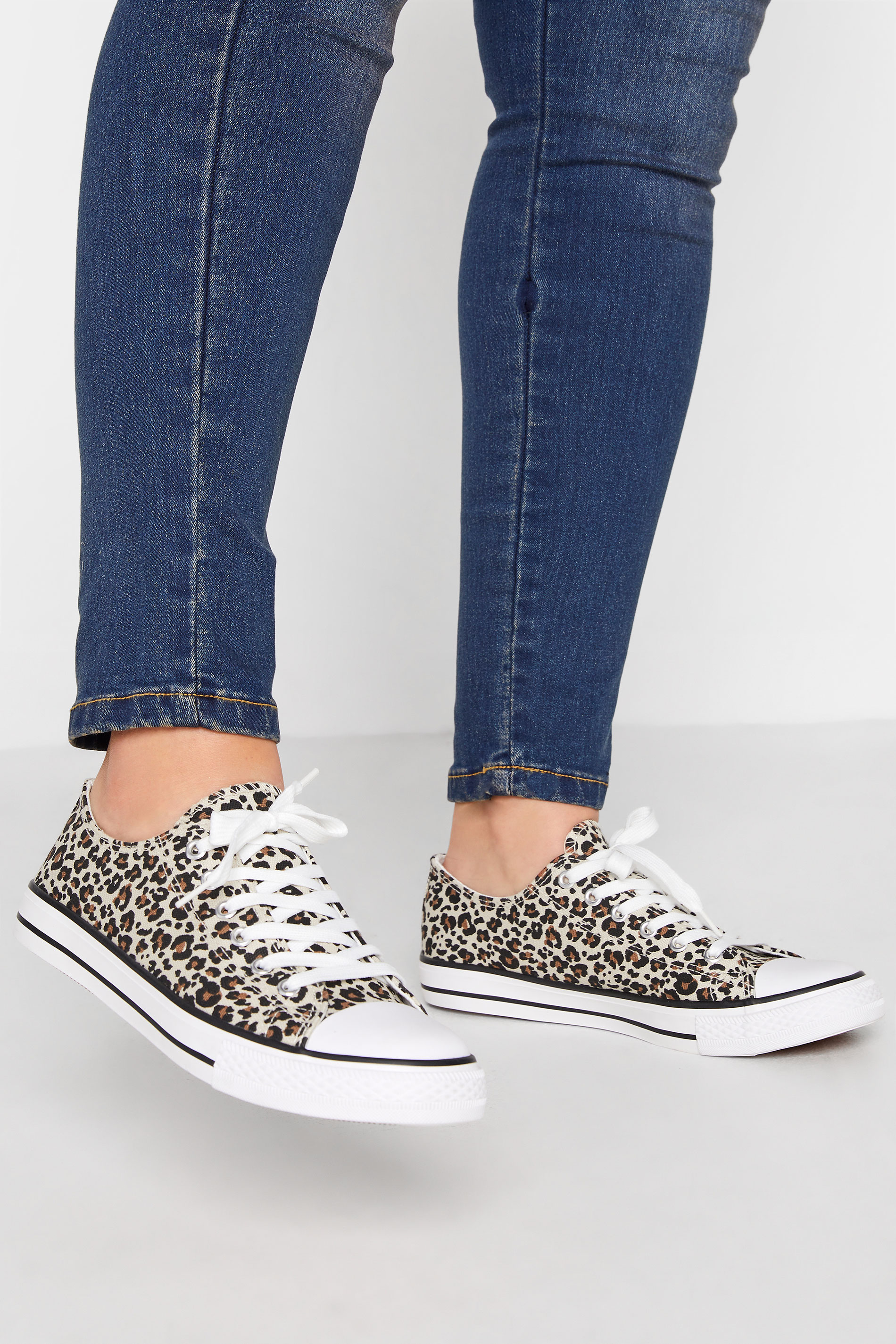 Plus Size Brown Leopard Print Low Trainers In Extra Wide EEE Fit | Yours Clothing 1