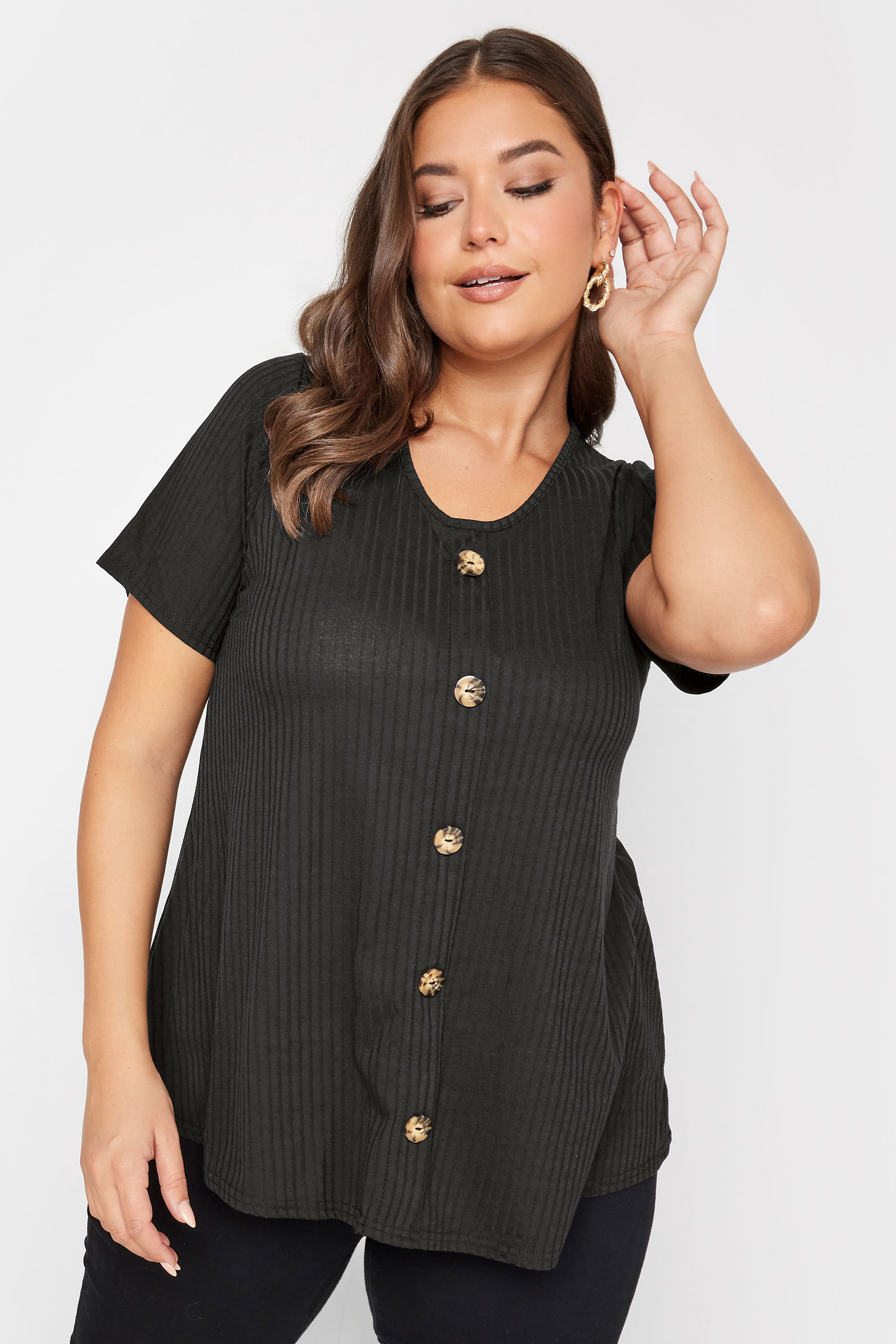 LIMITED COLLECTION Curve Plus Size 2 PACK Khaki Green & Black Ribbed Swing Tops | Yours Clothing  3