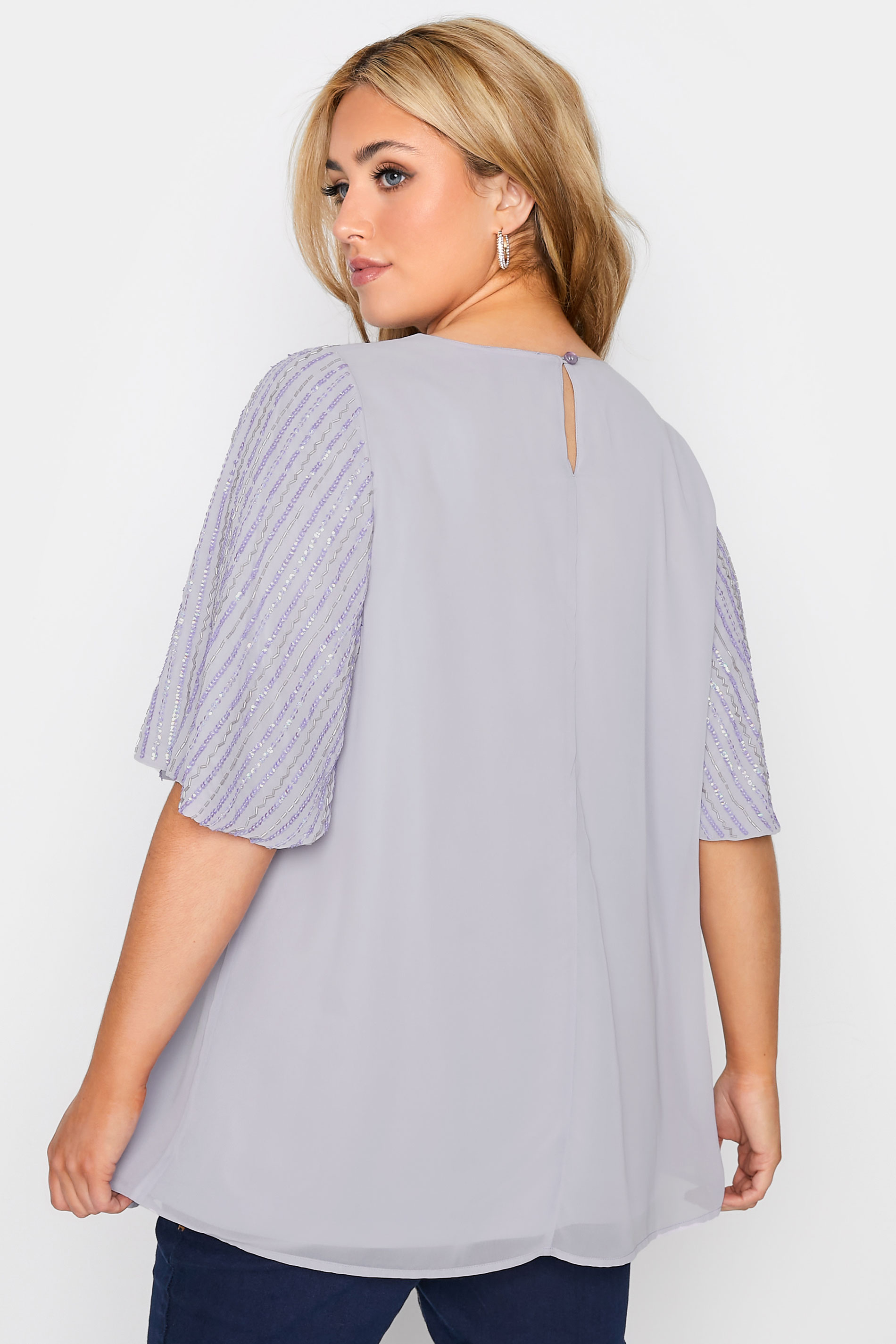 LUXE Plus Size Lilac Purple Sequin Hand Embellished Sweetheart Top | Yours Clothing 3