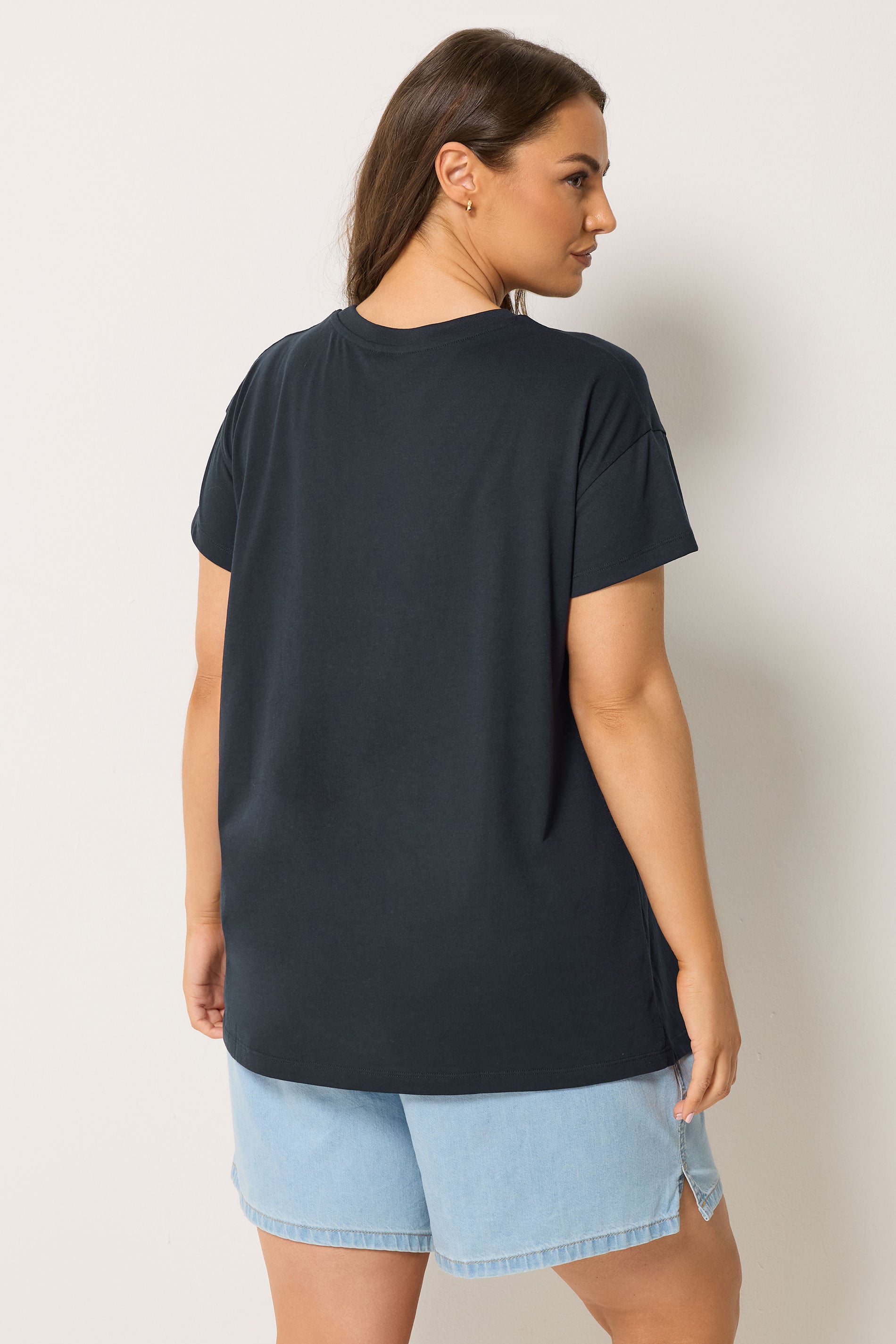 YOURS Plus Size Navy Daisy Heart Print T-Shirt | Yours Clothing 2