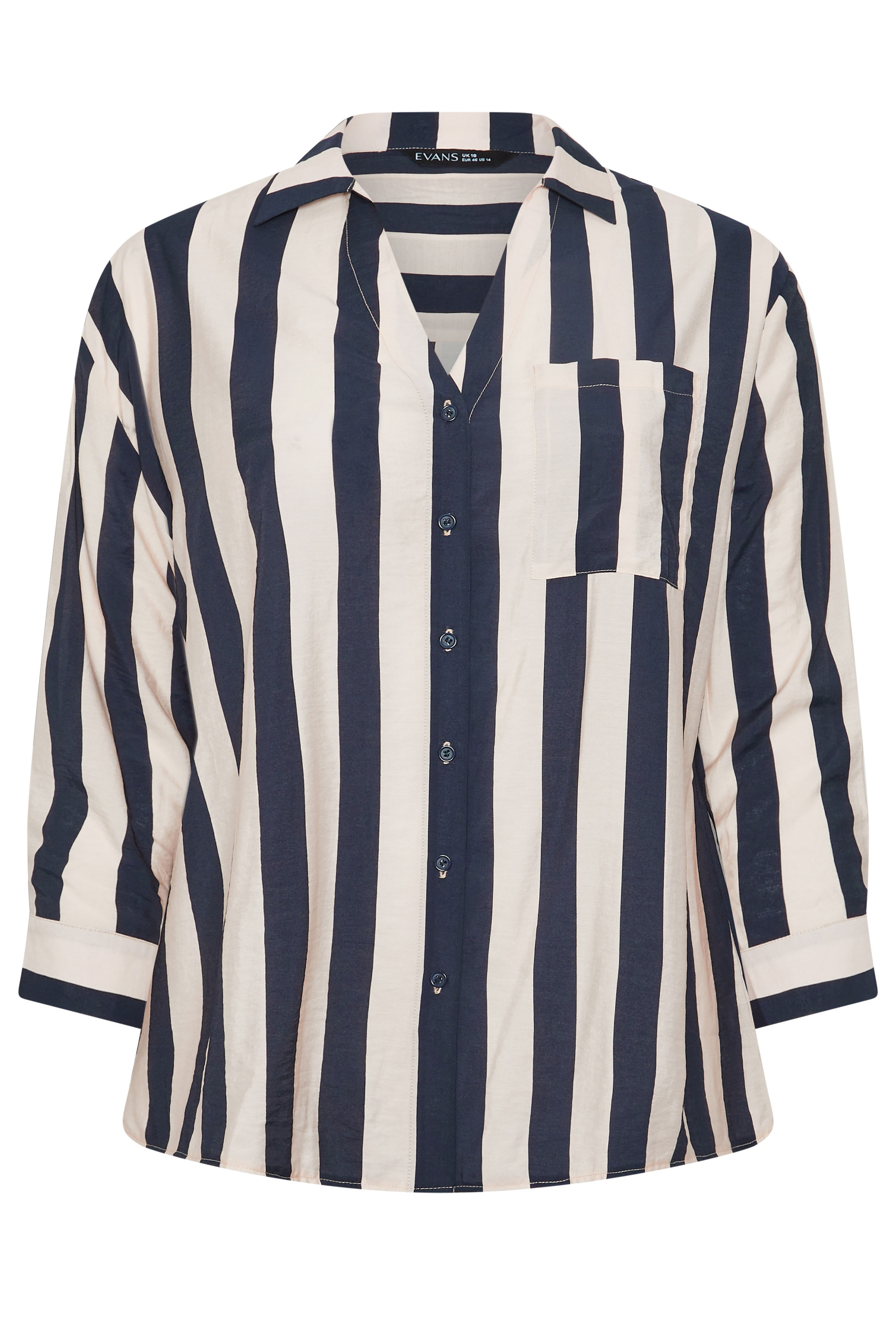 EVANS Plus Size Navy Blue & Cream Striped Shirt | Evans 5