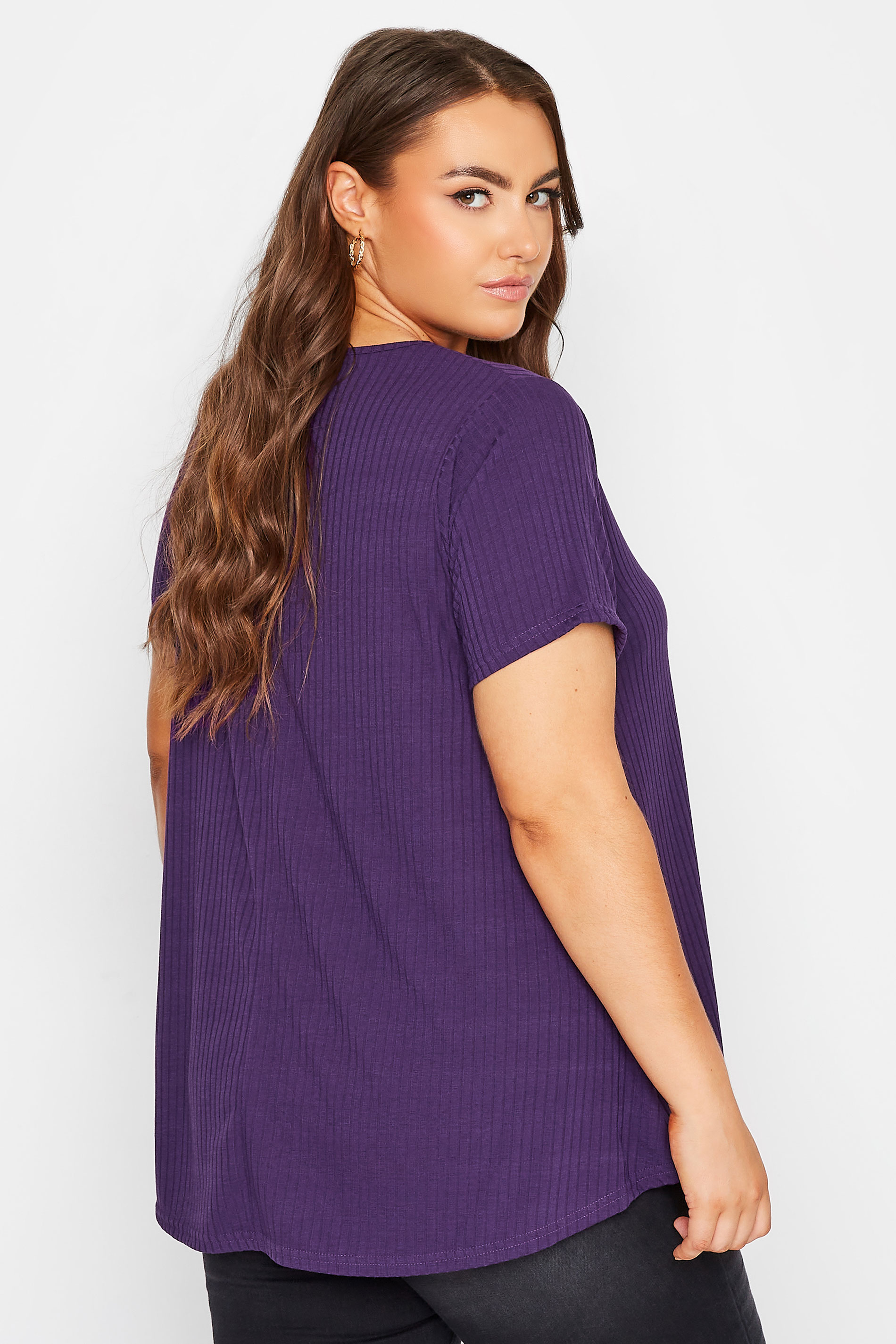 LIMITED COLLECTION Plus Size Purple Ribbed Swing Top | Yours Clothing 3