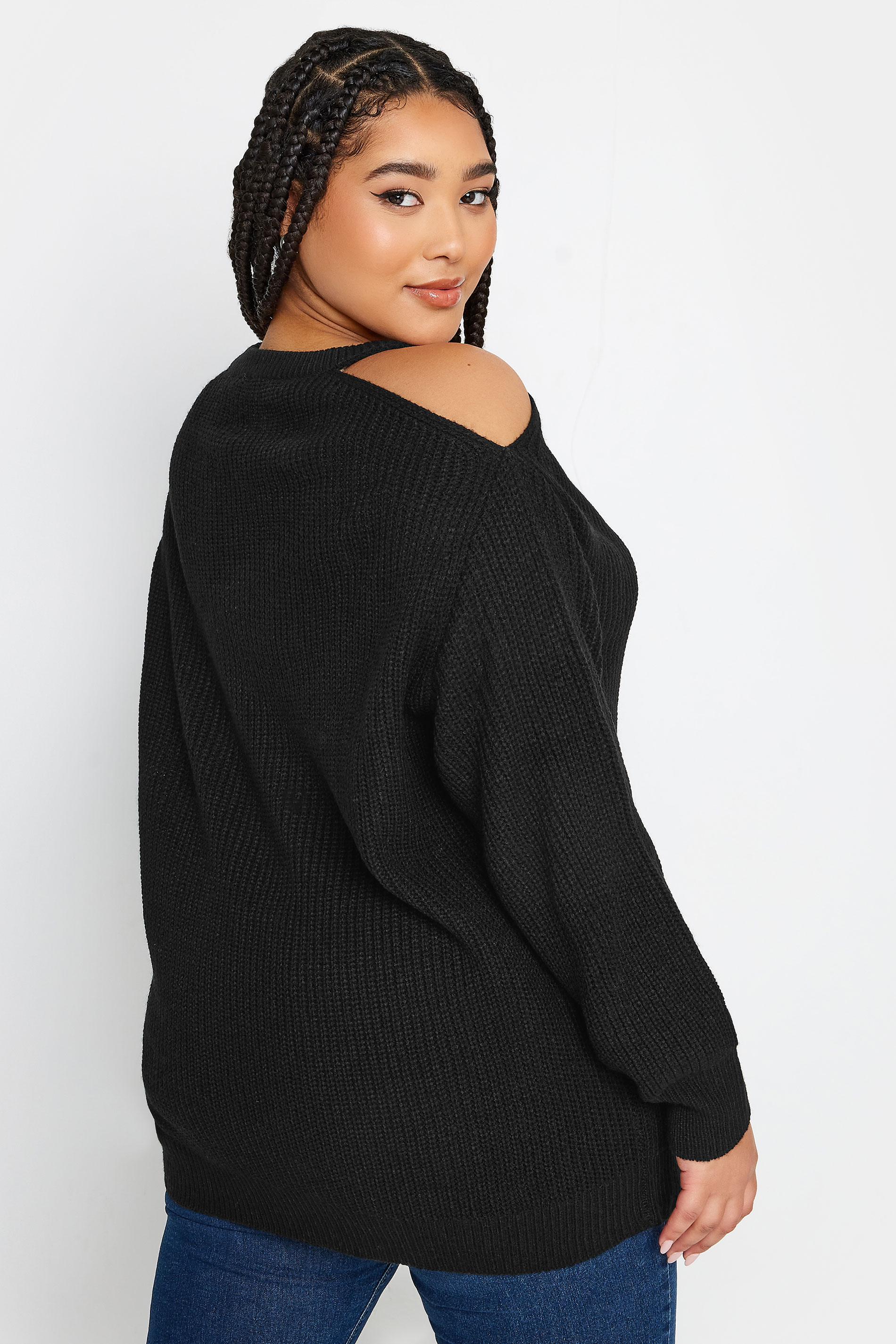 YOURS Plus Size Black Cold Shoulder Knitted Jumper | Yours Clothing 3