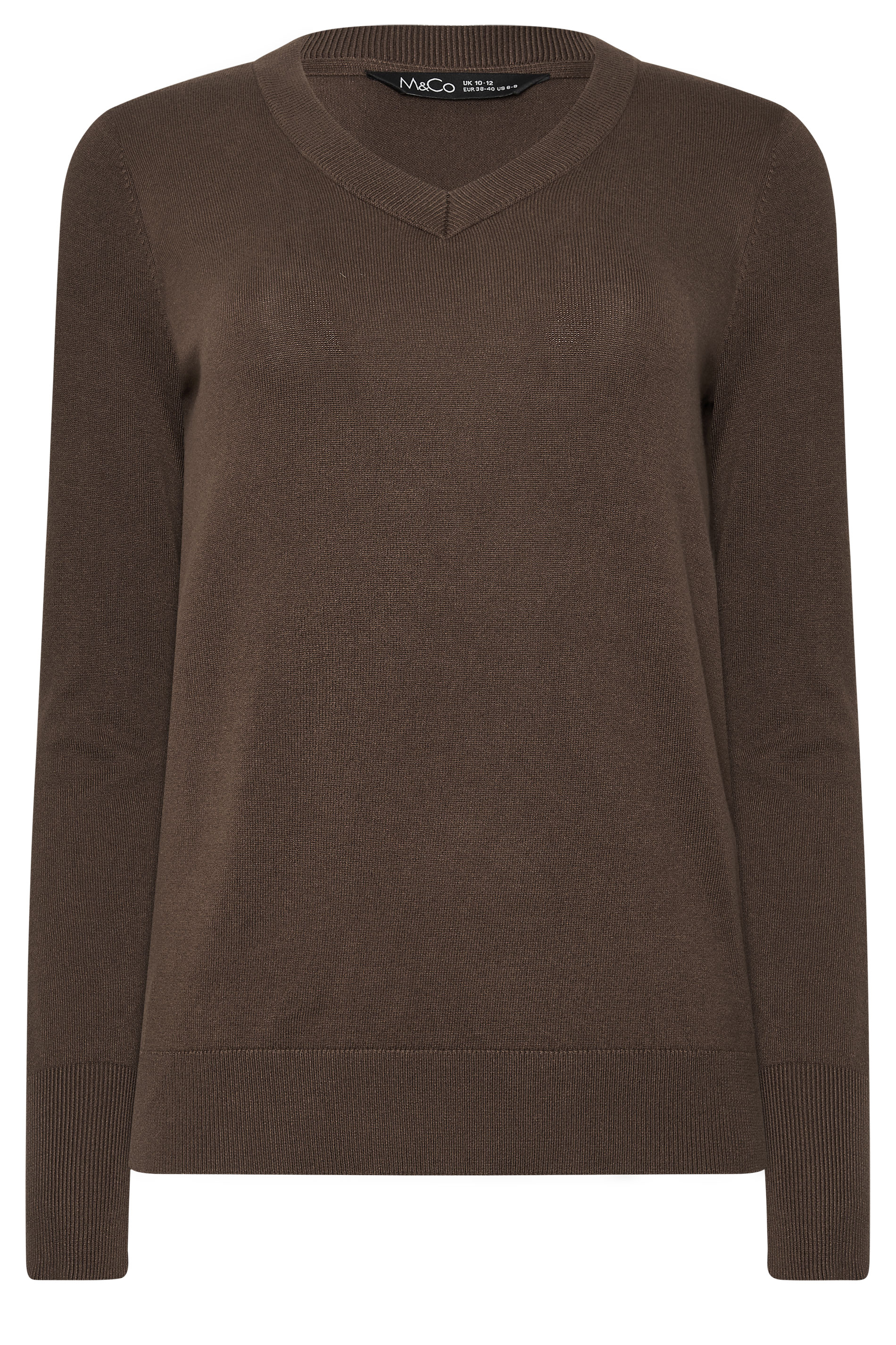 M&Co Chocolate Brown V-Neck Jumper | M&Co 5