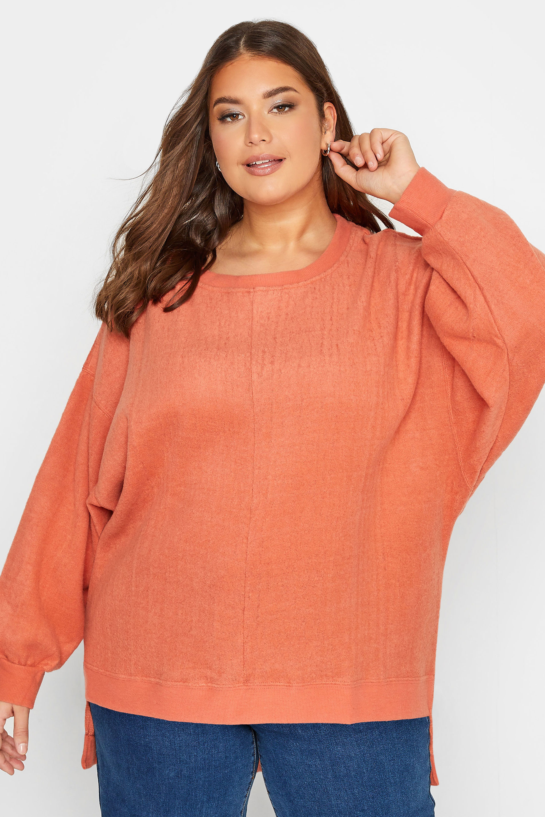 Plus Size Orange Soft Touch Fleece Sweatshirt | Yours Clothing  1