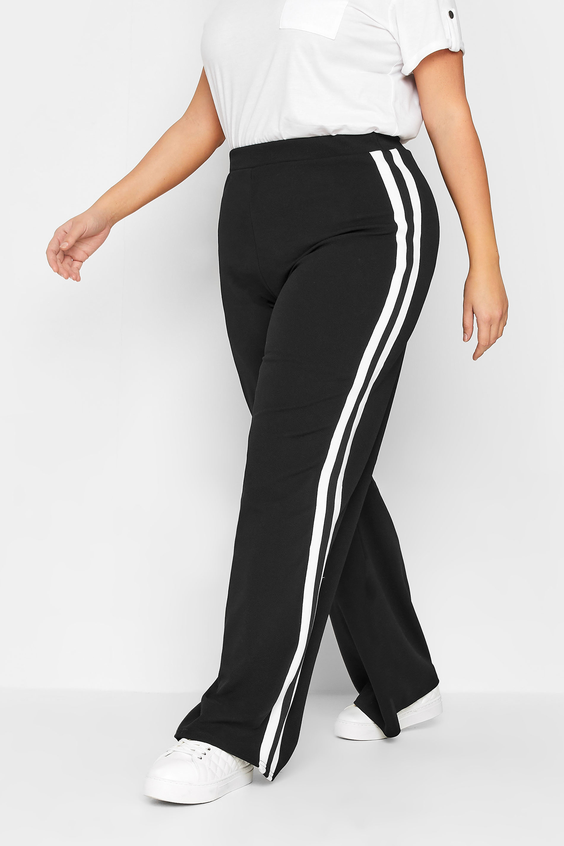 LTS Tall Women's Black Side Stripe Wide Leg Trousers | Long Tall Sally 1