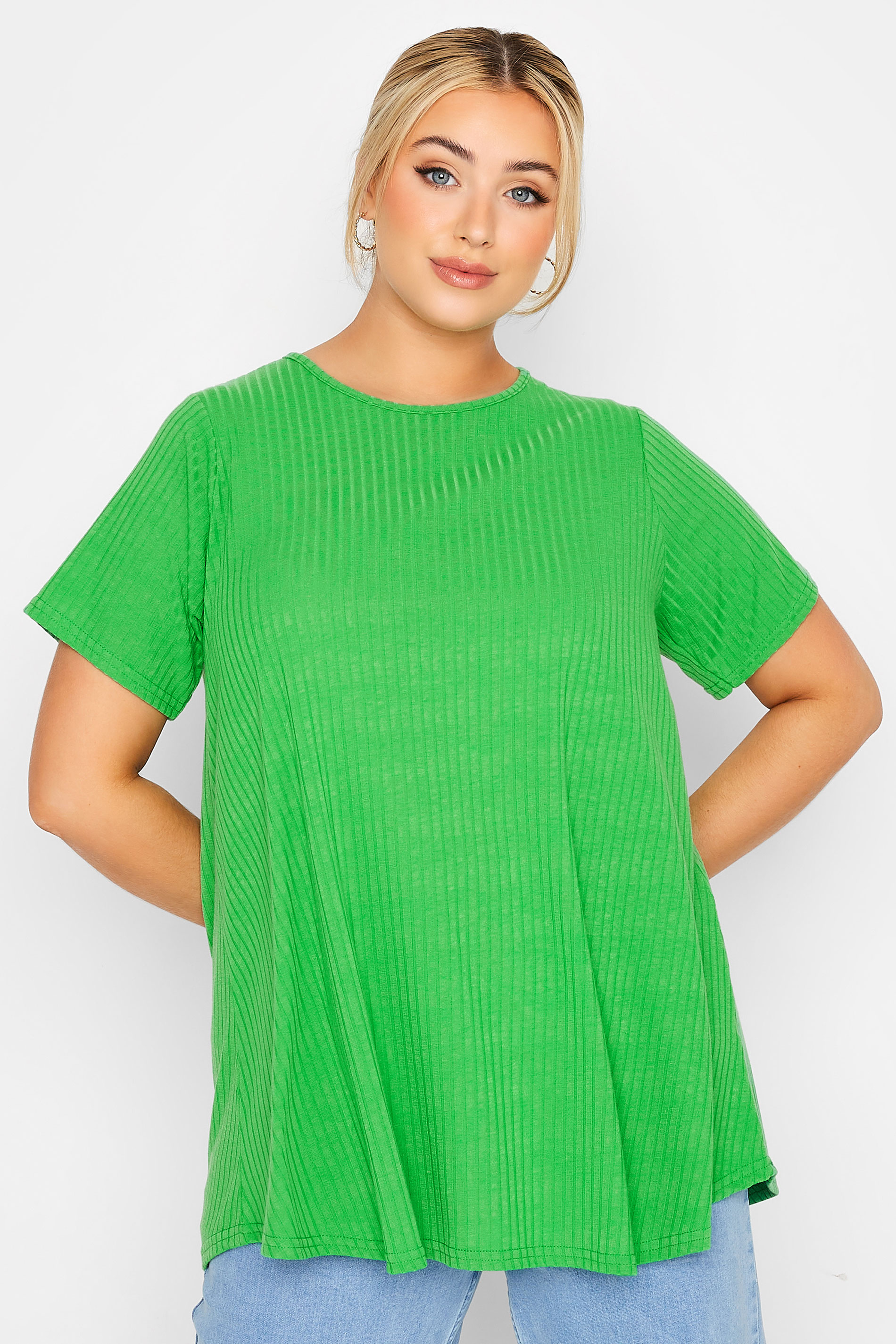 LIMITED COLLECTION Curve Apple Green Ribbed Swing Top_A.jpg