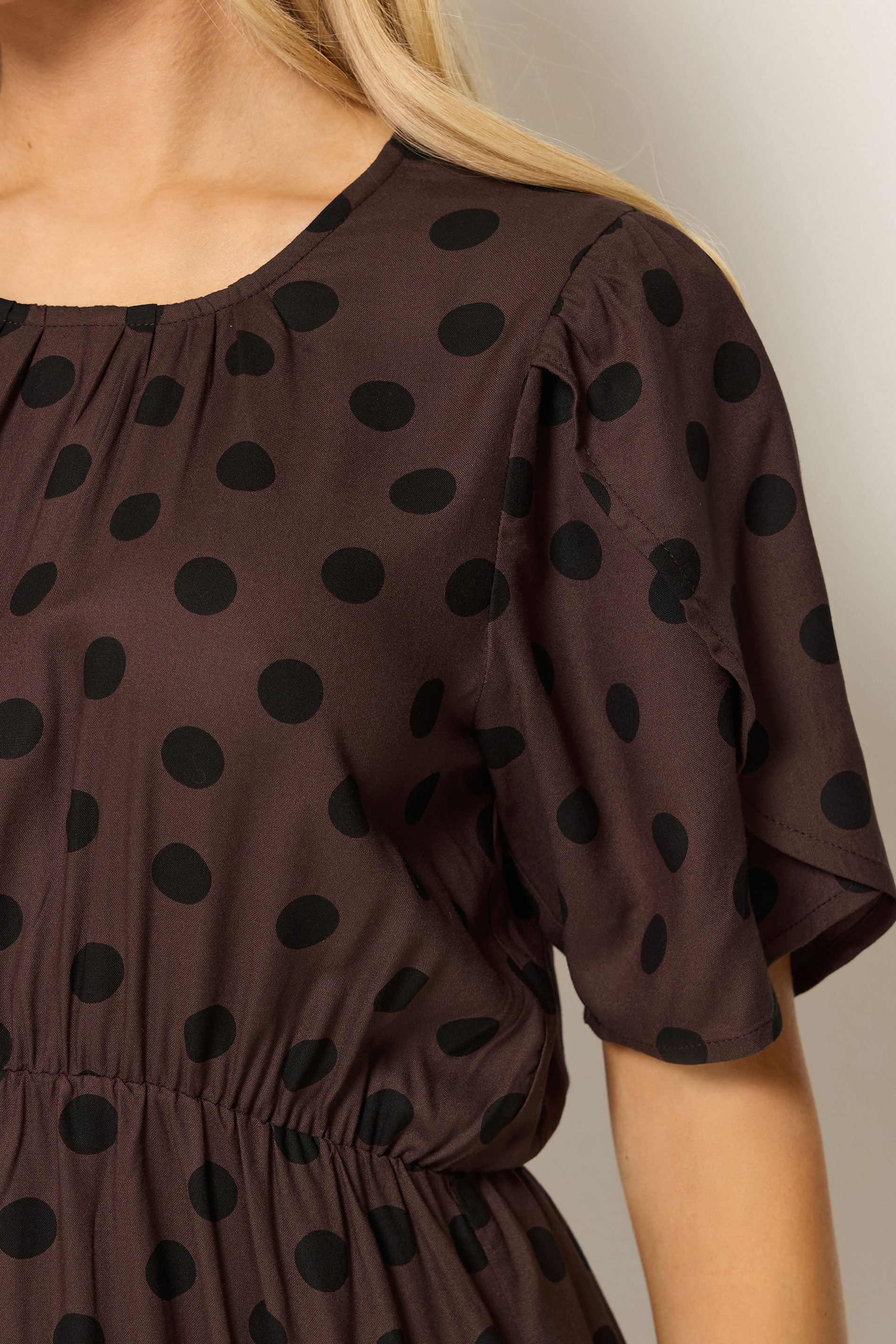 M&Co Brown Polka Dot Tulip Sleeve Dress | M&Co 4