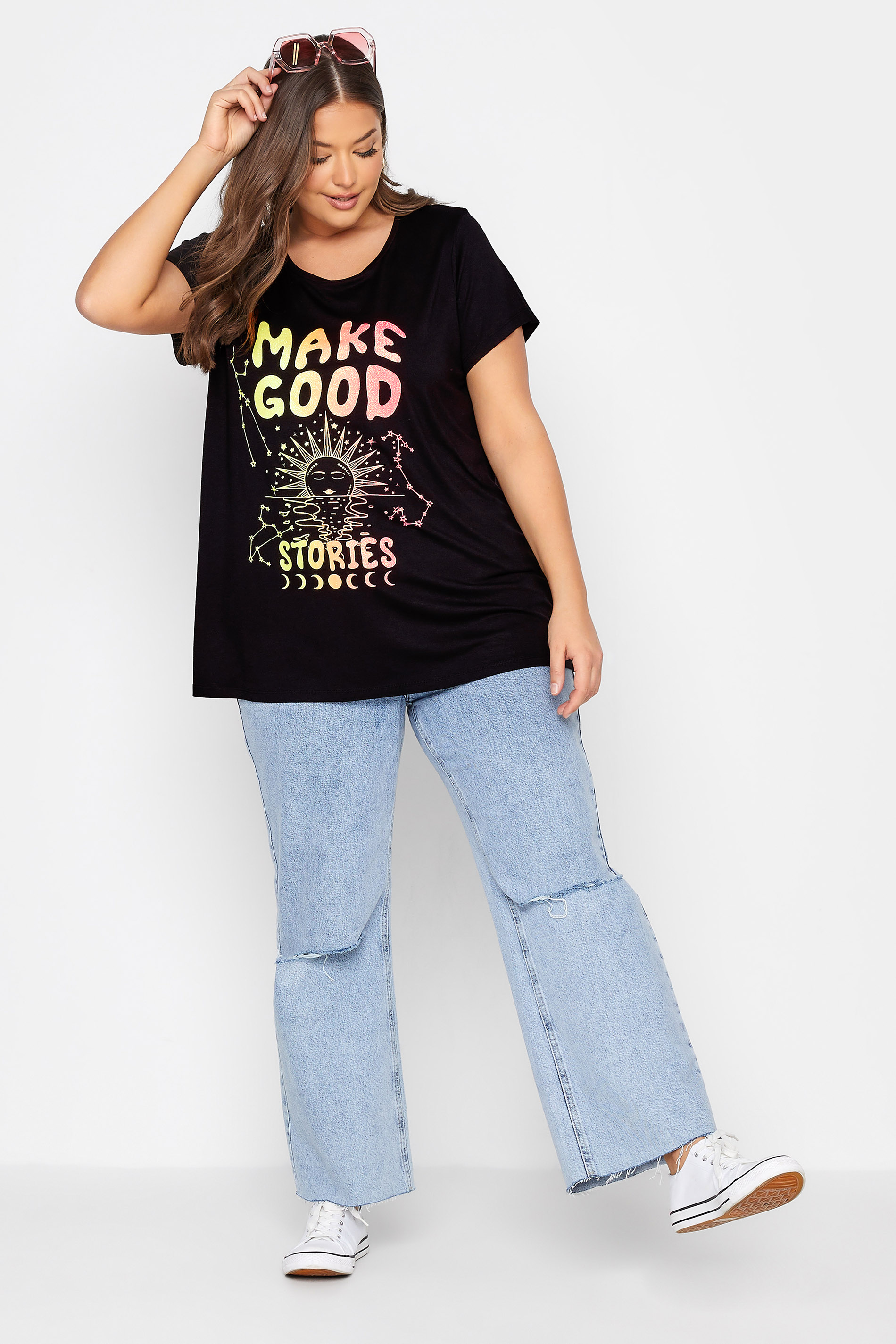 Grande taille  Tops Grande taille  T-Shirts | T-Shirt Noir en Jersey Slogan'Make Good Stories' - AB32946