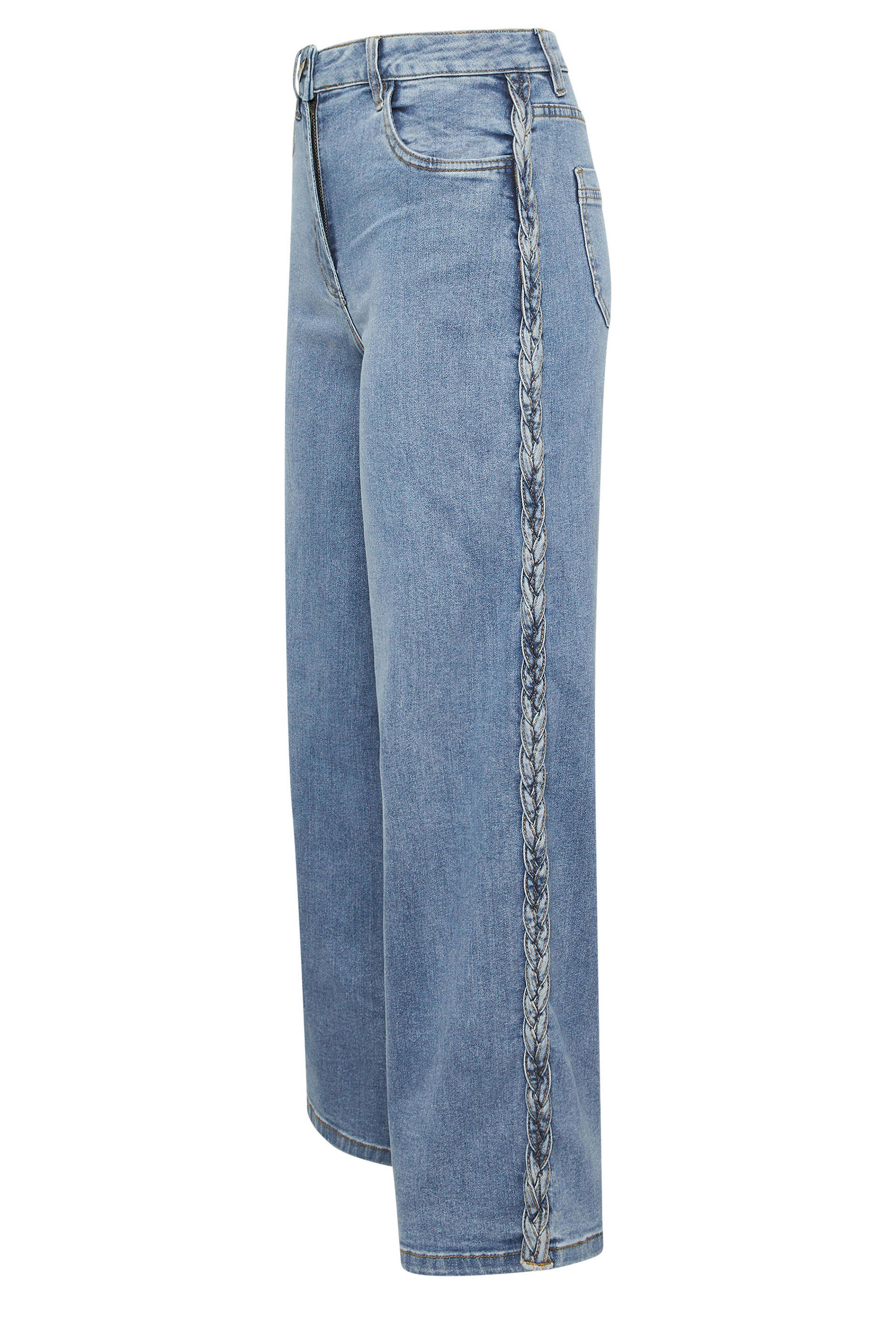 PixieGirl Petite Women's Mid Blue Plait Detail Wide Leg Jeans | PixieGirl 7