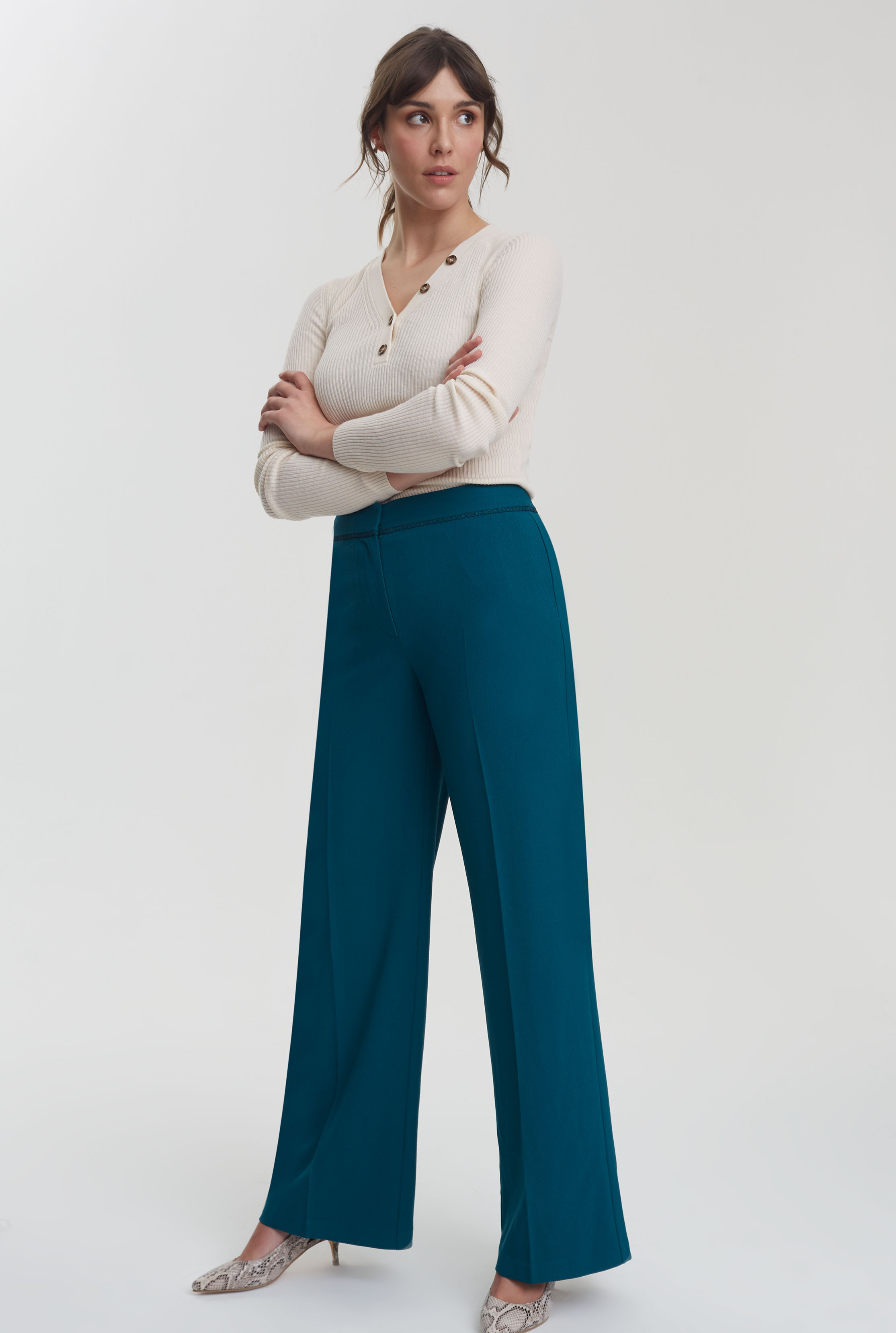 Teal Blue Trim Textured Wide Leg Suit Pant | Long Tall Sally