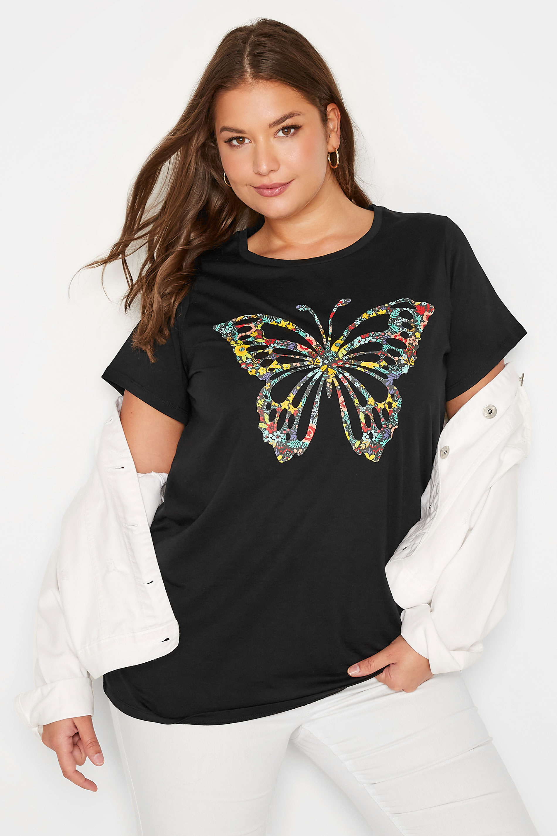 Curve Black Butterfly Print T-Shirt 1