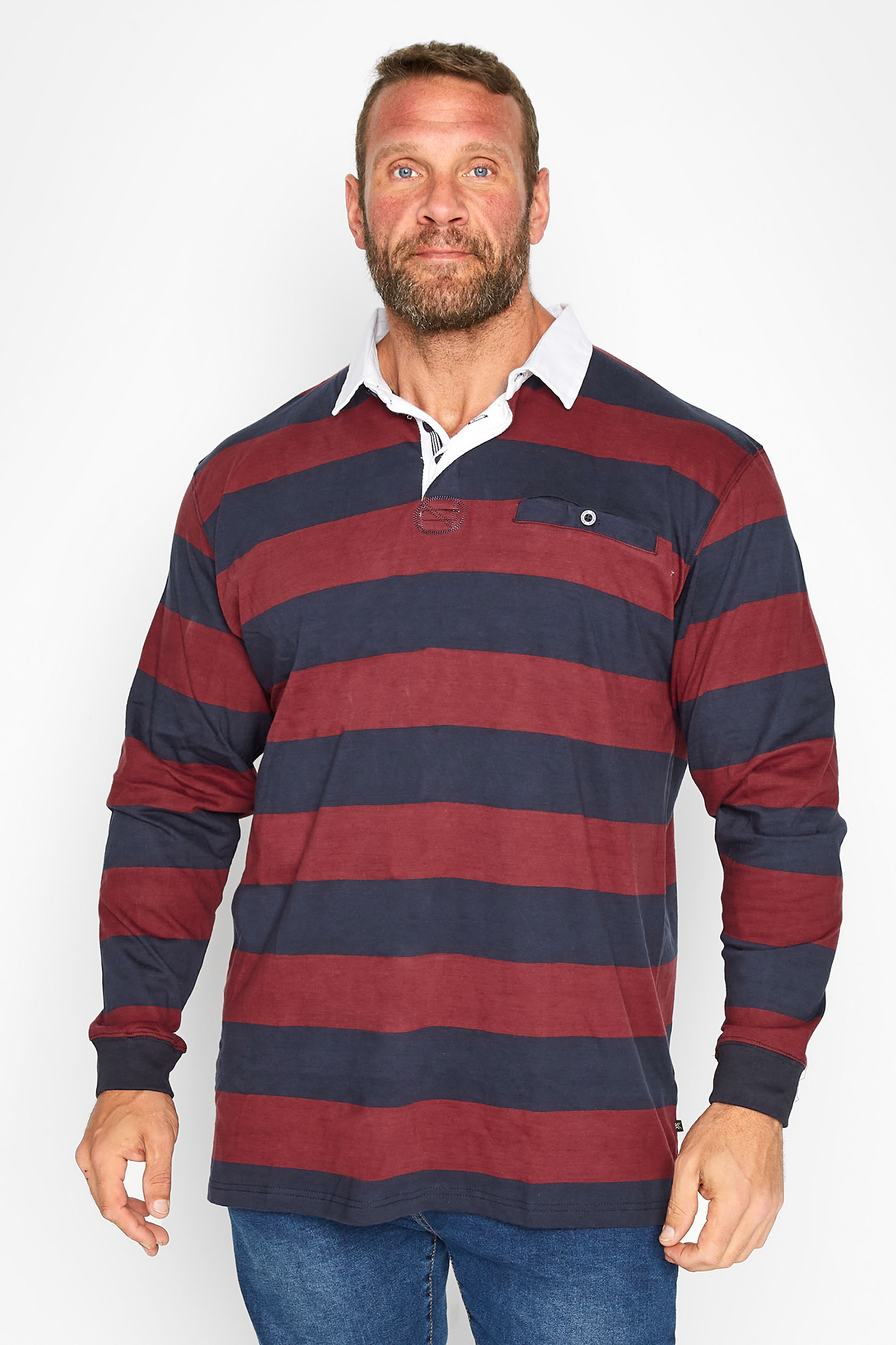 KAM Big & Tall Navy Blue Stripe Long Sleeve Rugby Polo Shirt 1