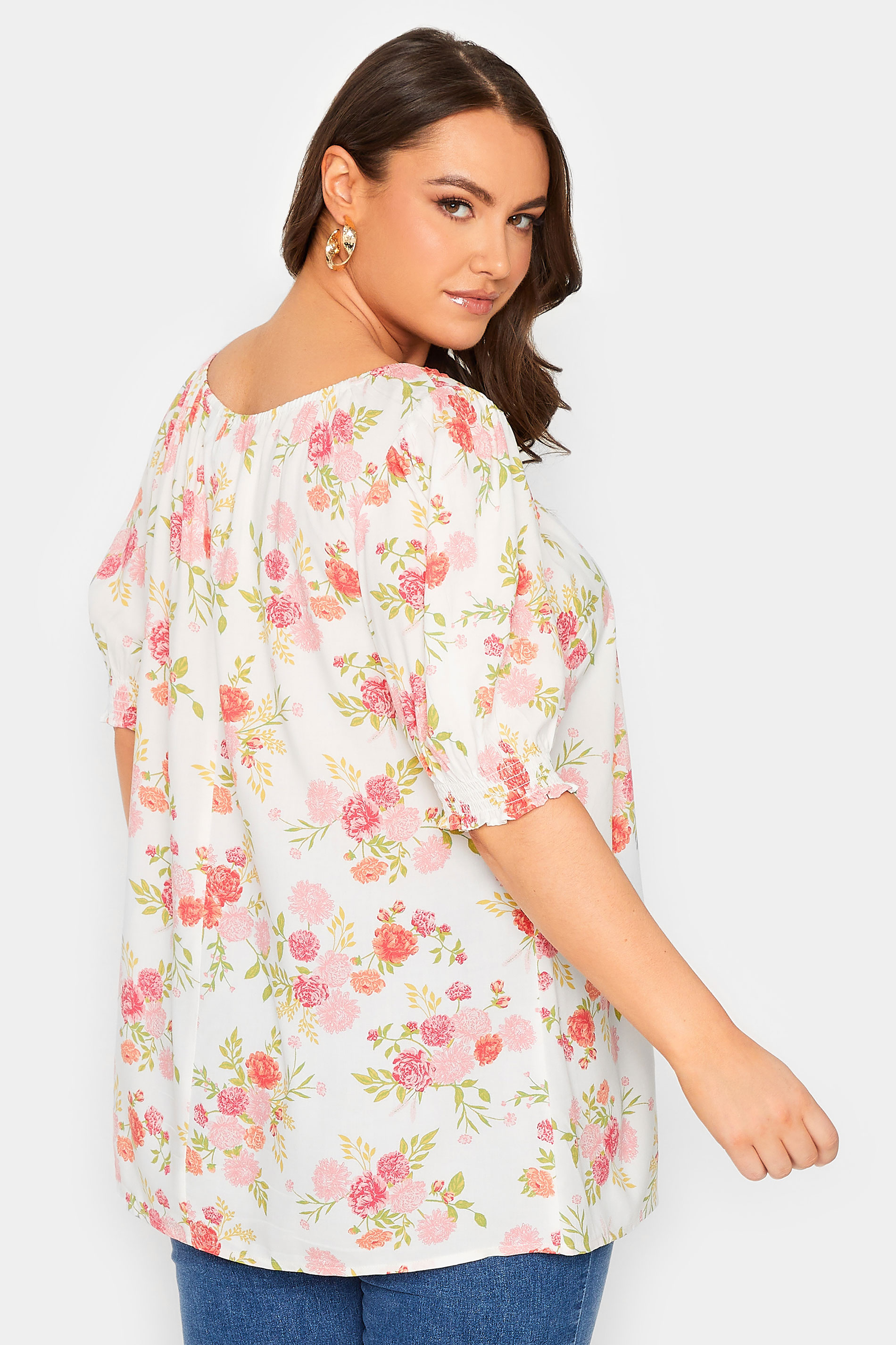 YOURS Plus Size White Floral Tie Front Gypsy Top | Yours Clothing 3