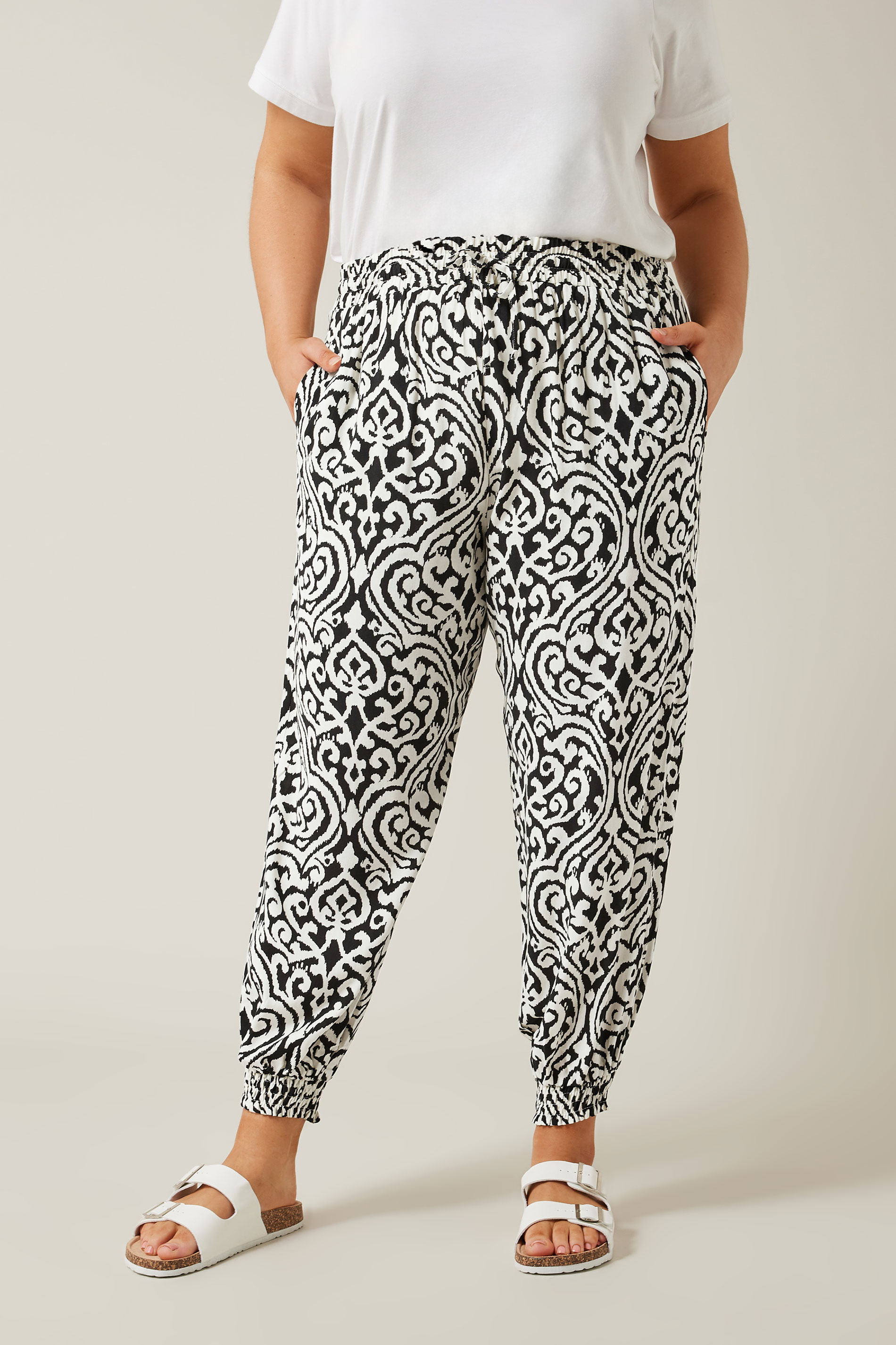 EVANS Plus Size Black Ikat Print Cuffed Harem Trousers | Evans  3
