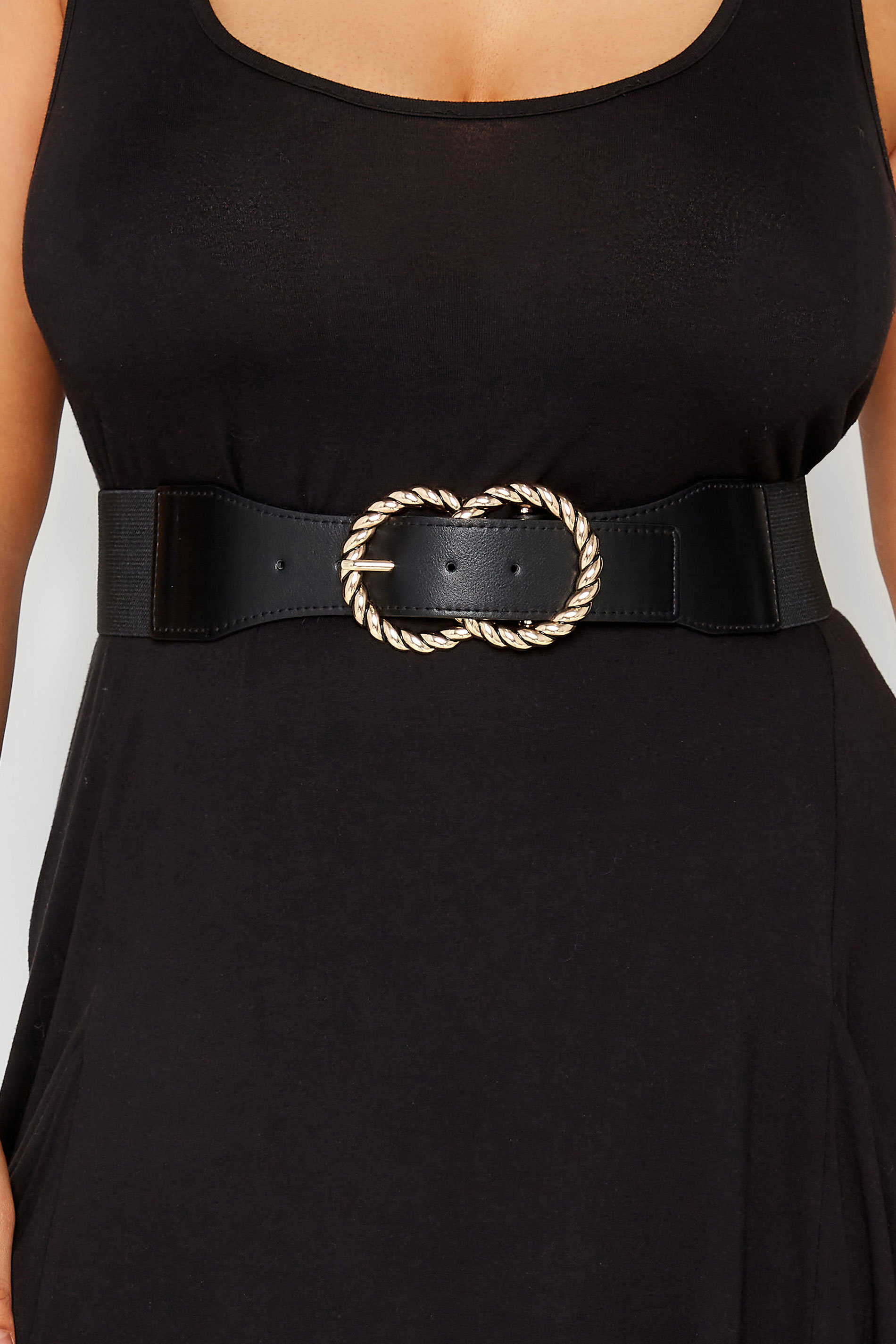 Black Twisted Buckle Wide Stretch Belt | Yours Clothing 1