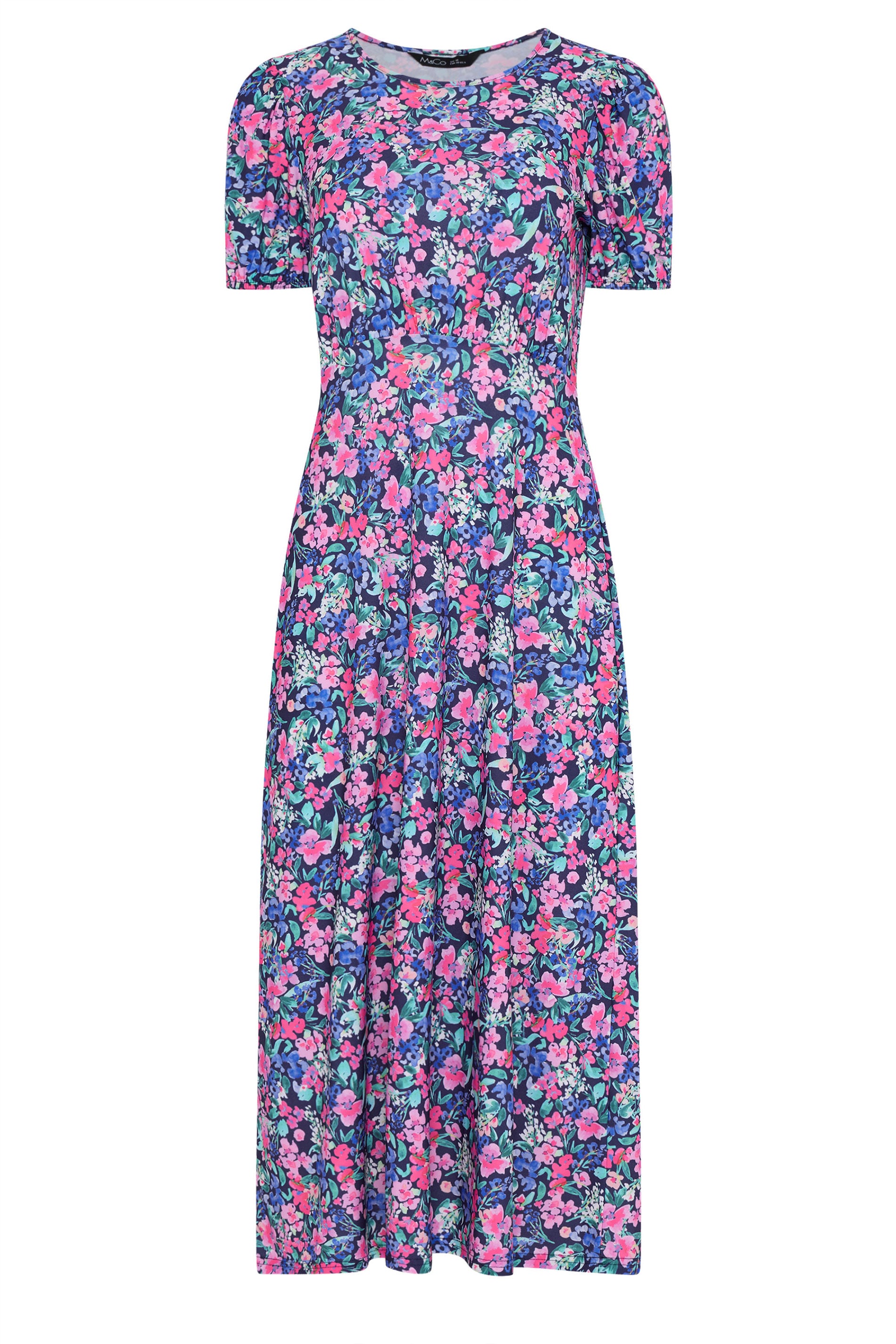 M&Co Pink Floral Short Sleeve Midi Dress | M&Co 7