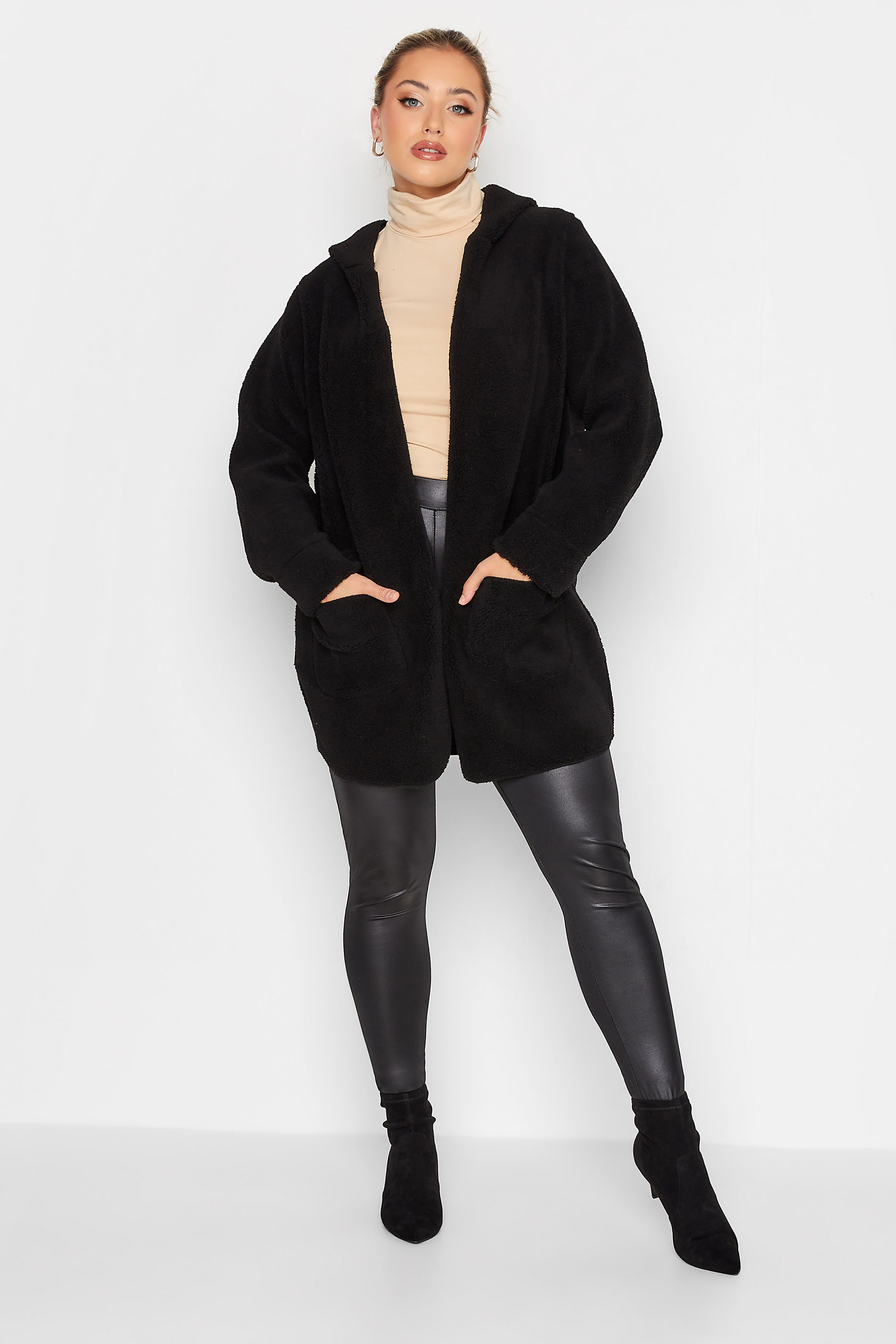 YOURS Plus Size Black Teddy Hooded Jacket | Yours Clothing 3