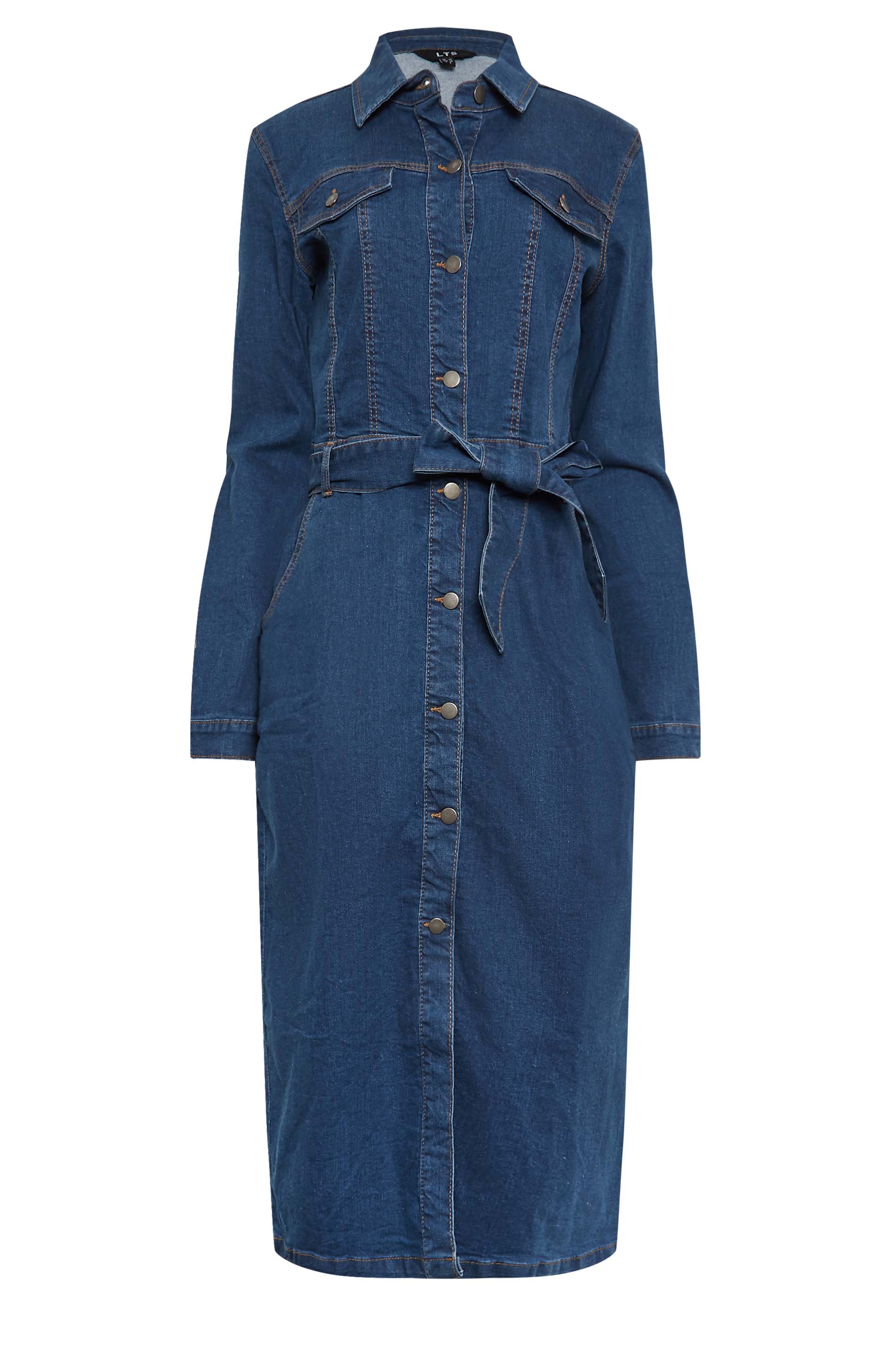 LTS Tall Womens Blue Denim Button Through Midi Dress | Yours Clothing  2