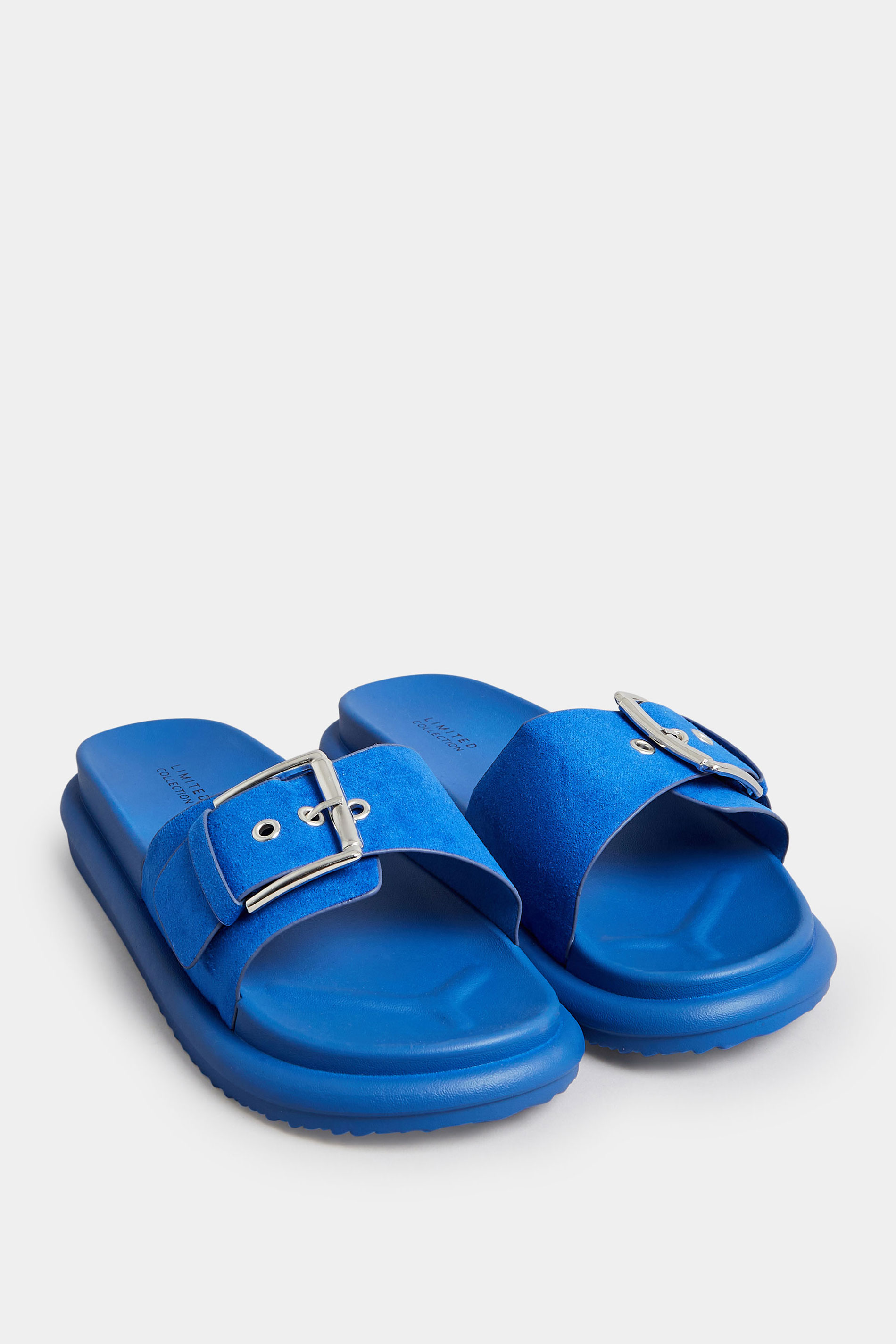 Blue Buckle Strap Mule Sandals In Wide E Fit & Extra Wide EEE Fit | Yours Clothing 2