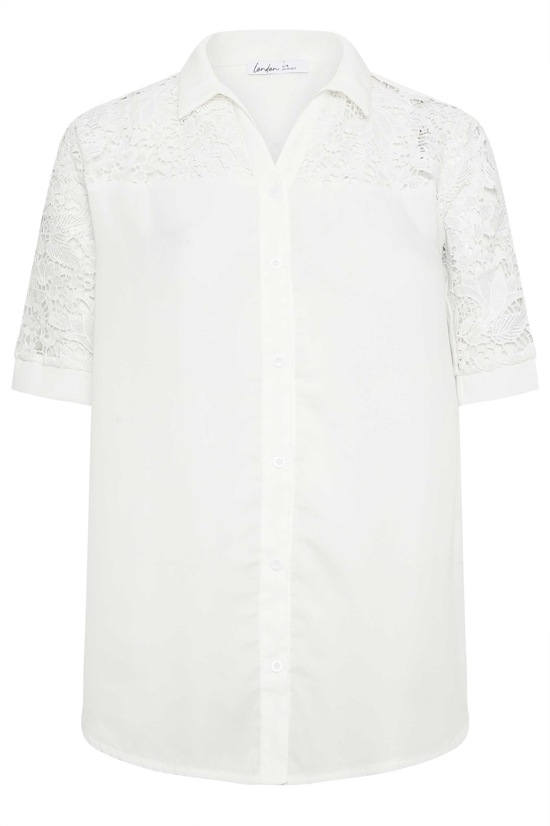 YOURS LONDON Plus Size White Lace Sleeve Shirt | Yours Clothing 2