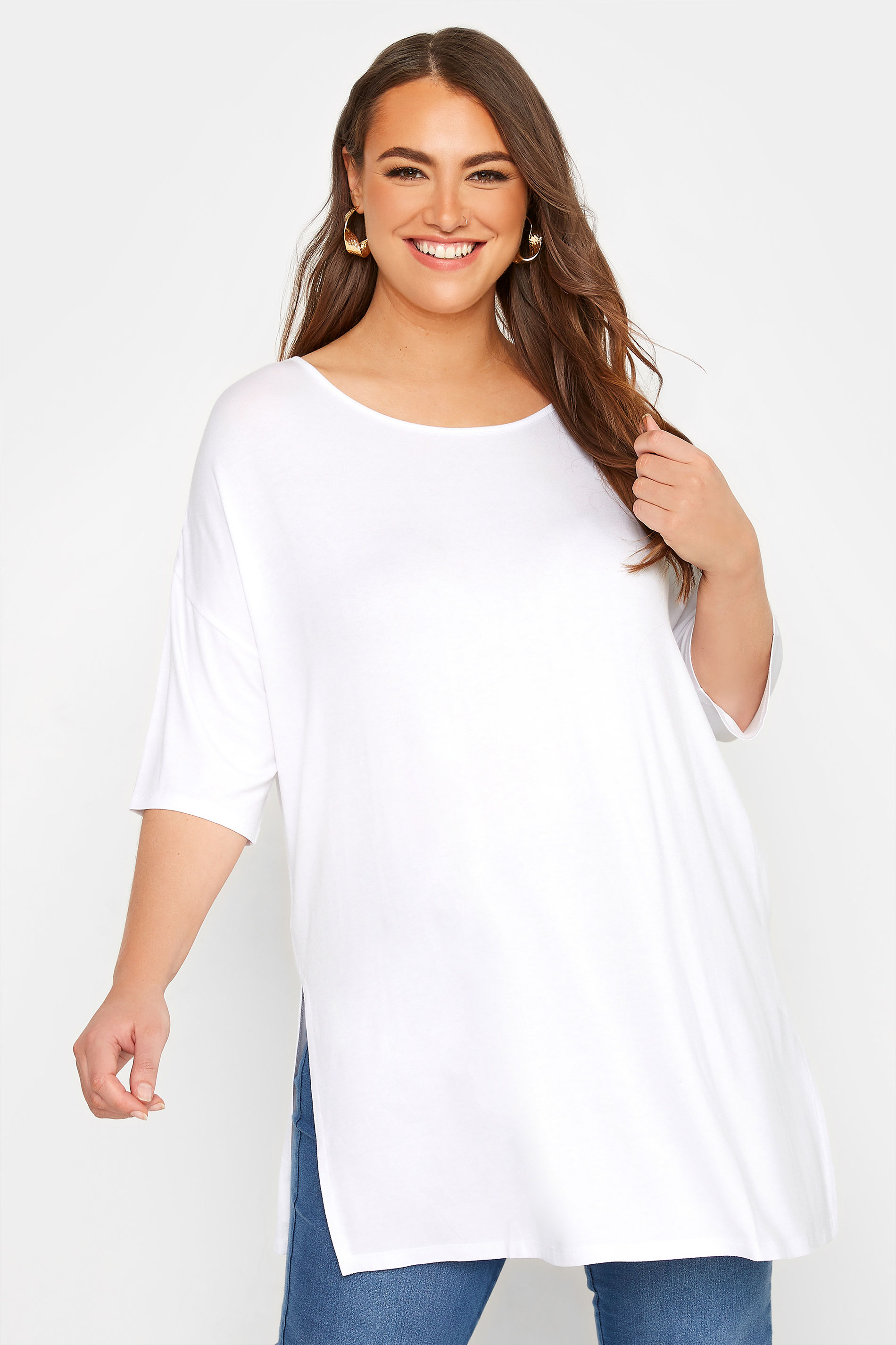 Grande taille  Tops Grande taille  T-Shirts | T-Shirt Blanc Oversize Long en Jersey - NB85827