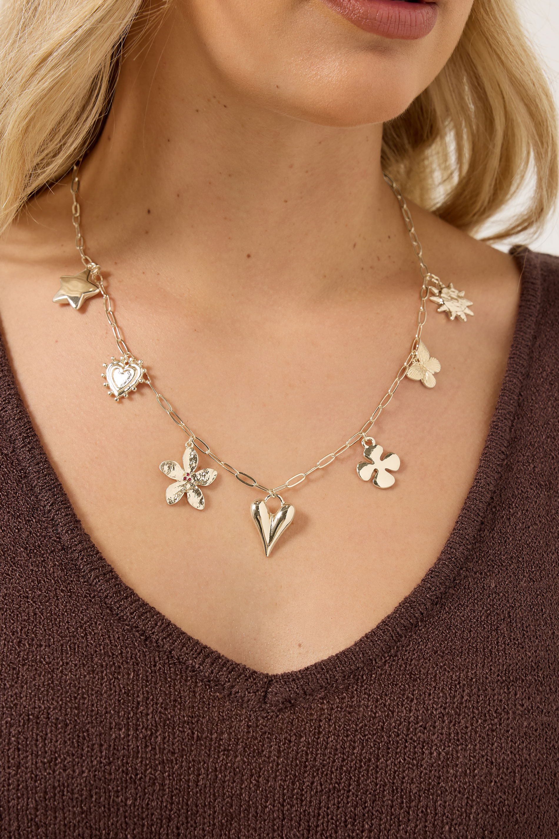 Gold Tone Charm Chain Necklace | Yours Clothing 1