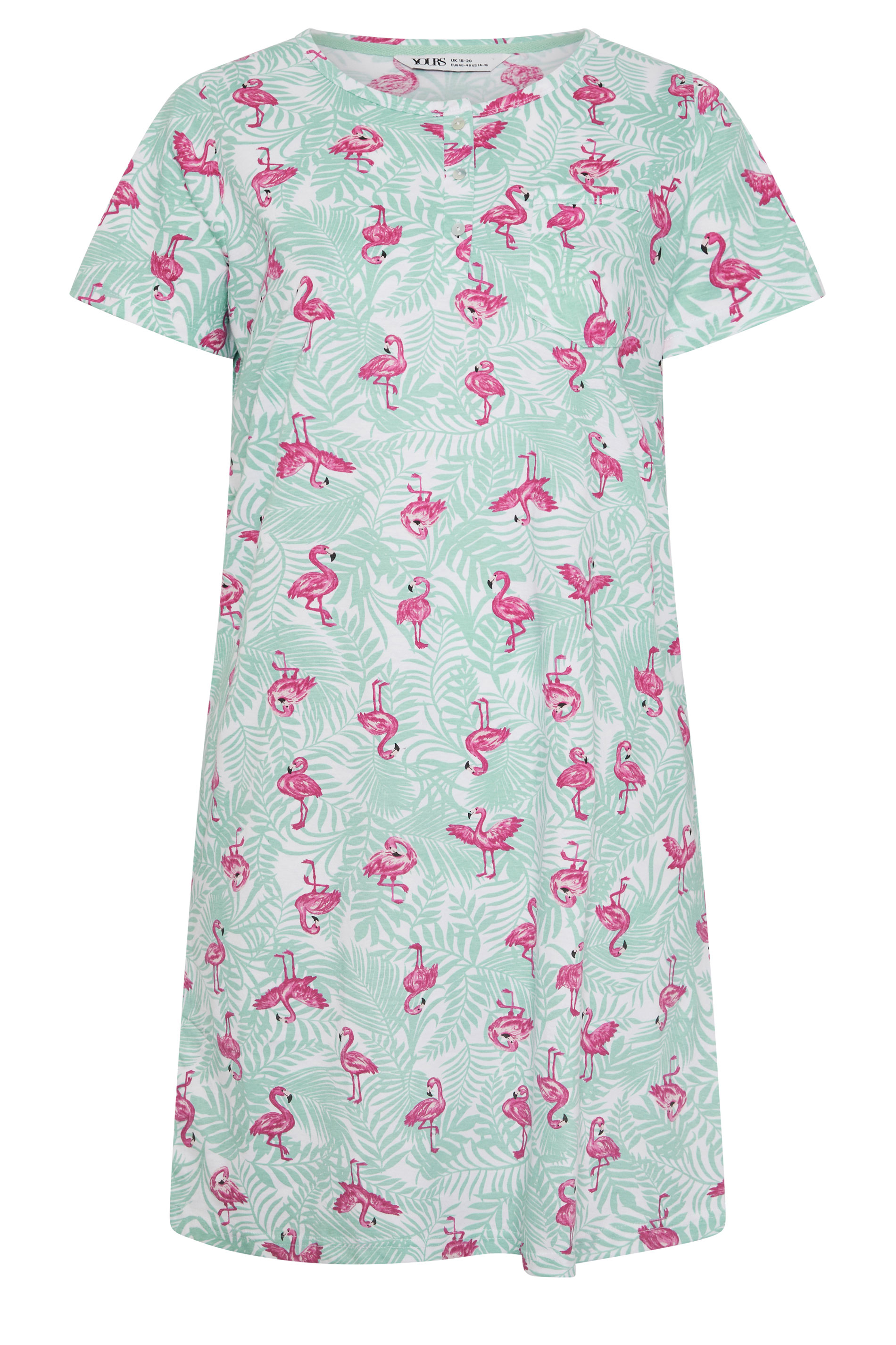 YOURS Plus Size Green Flamingo Placket Nightdress | Yours Clothing 5