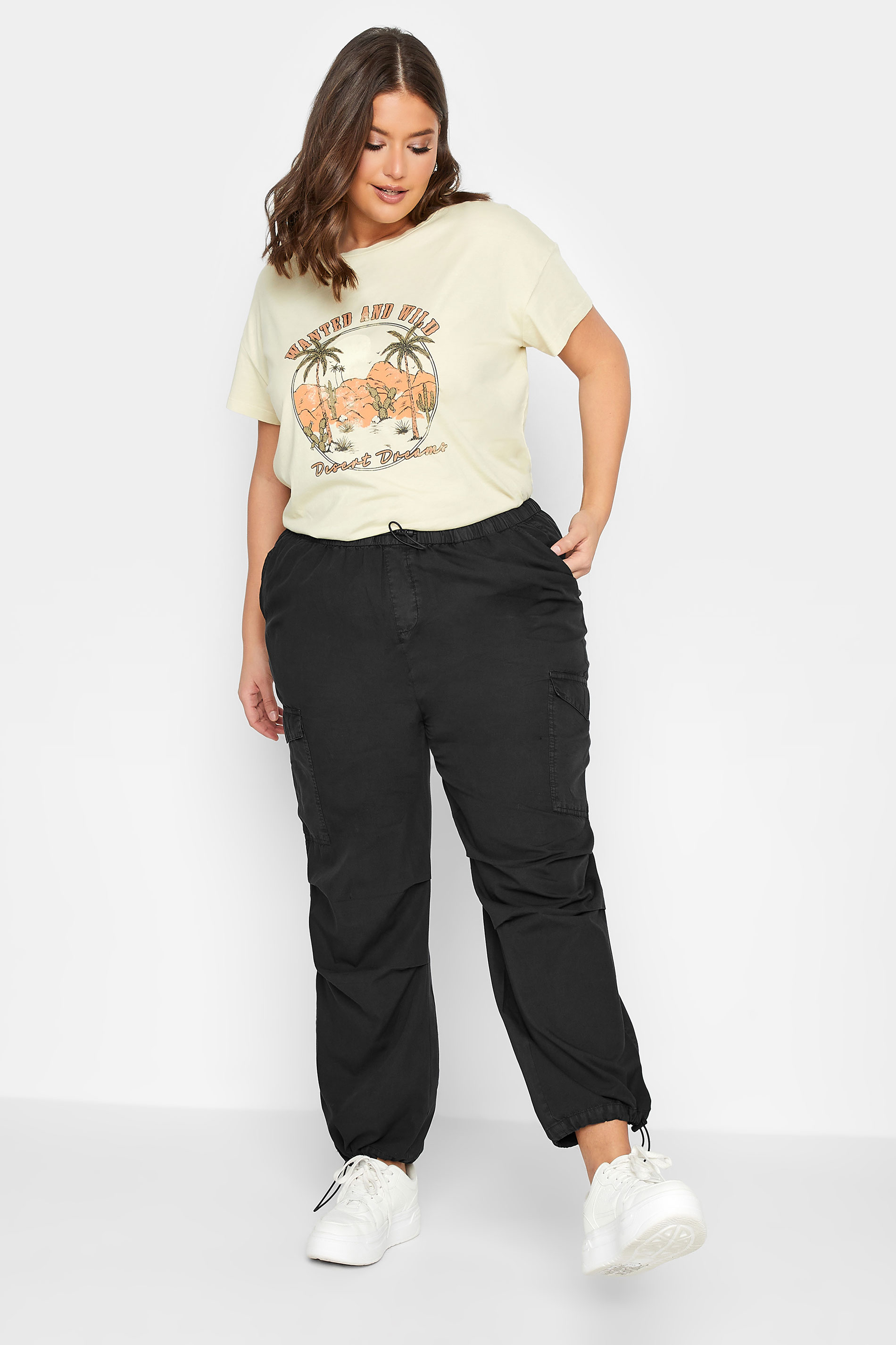 YOURS Curve Plus Size Black Cargo Parachute Trousers | Yours Clothing  2
