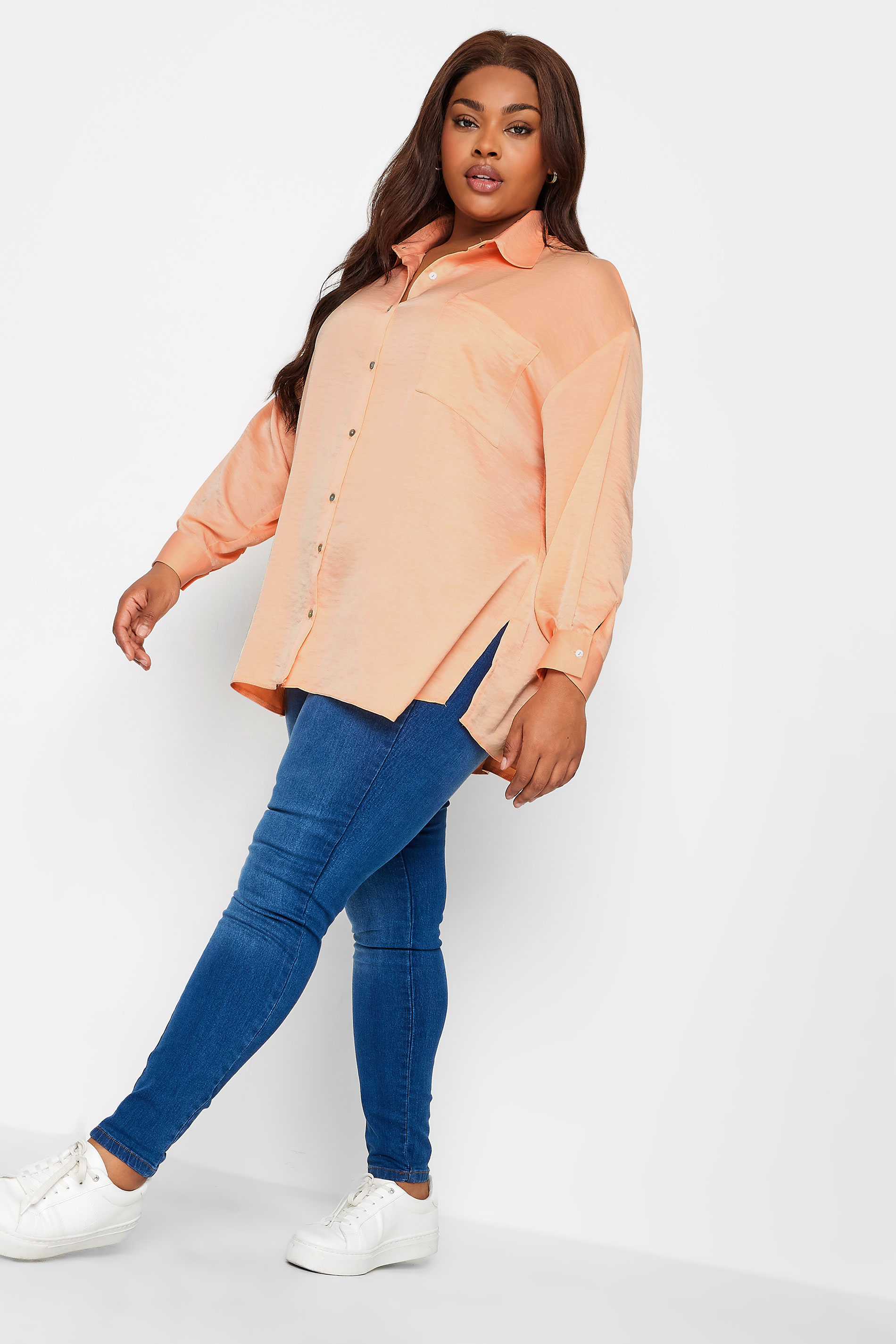YOURS Plus Size Coral Orange Button Through Shirt | Yours Clothing 2