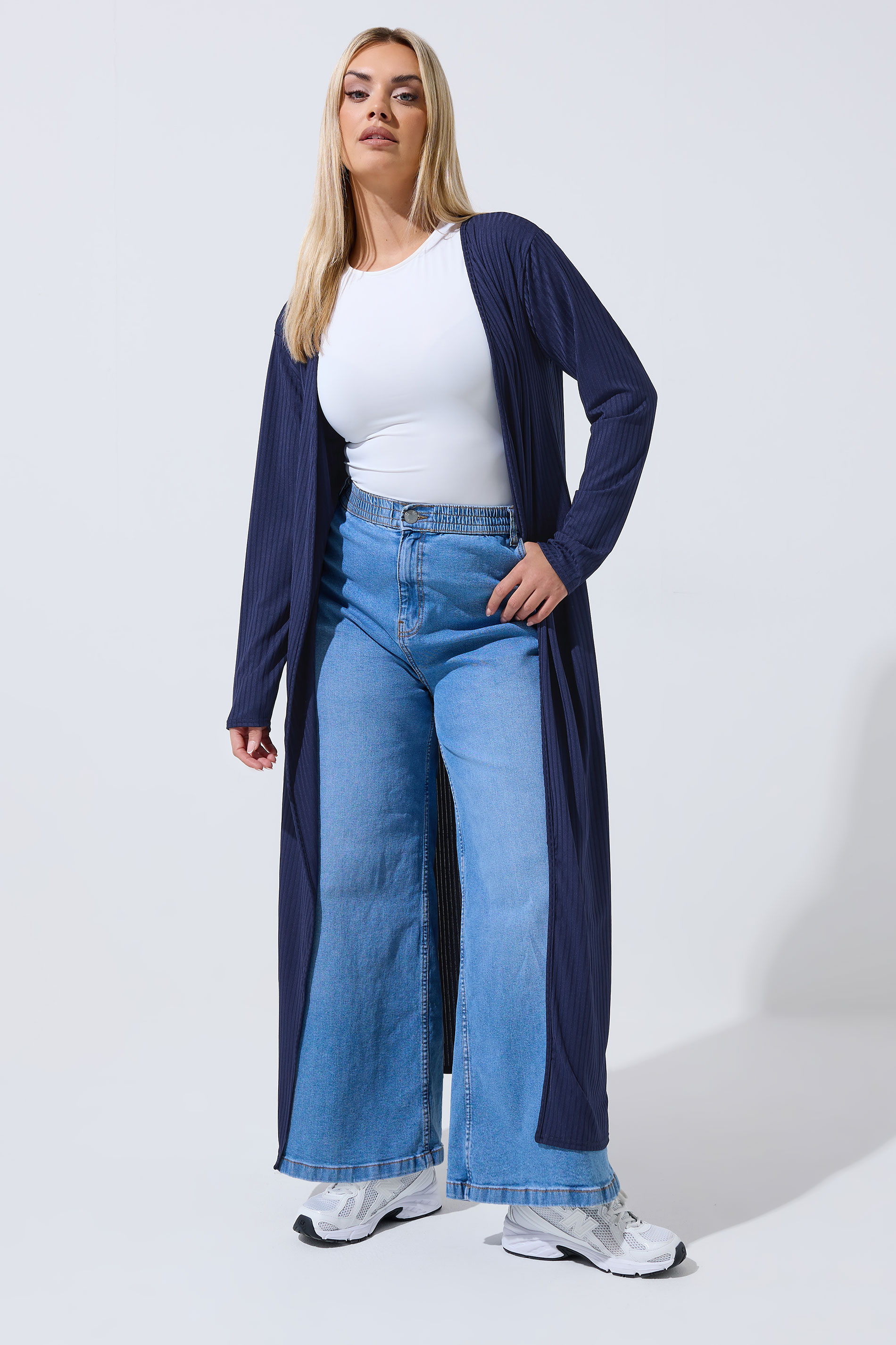 LIMITED COLLECTION Plus Size Navy Blue Ribbed Maxi Cardigan | Yours Clothing 1