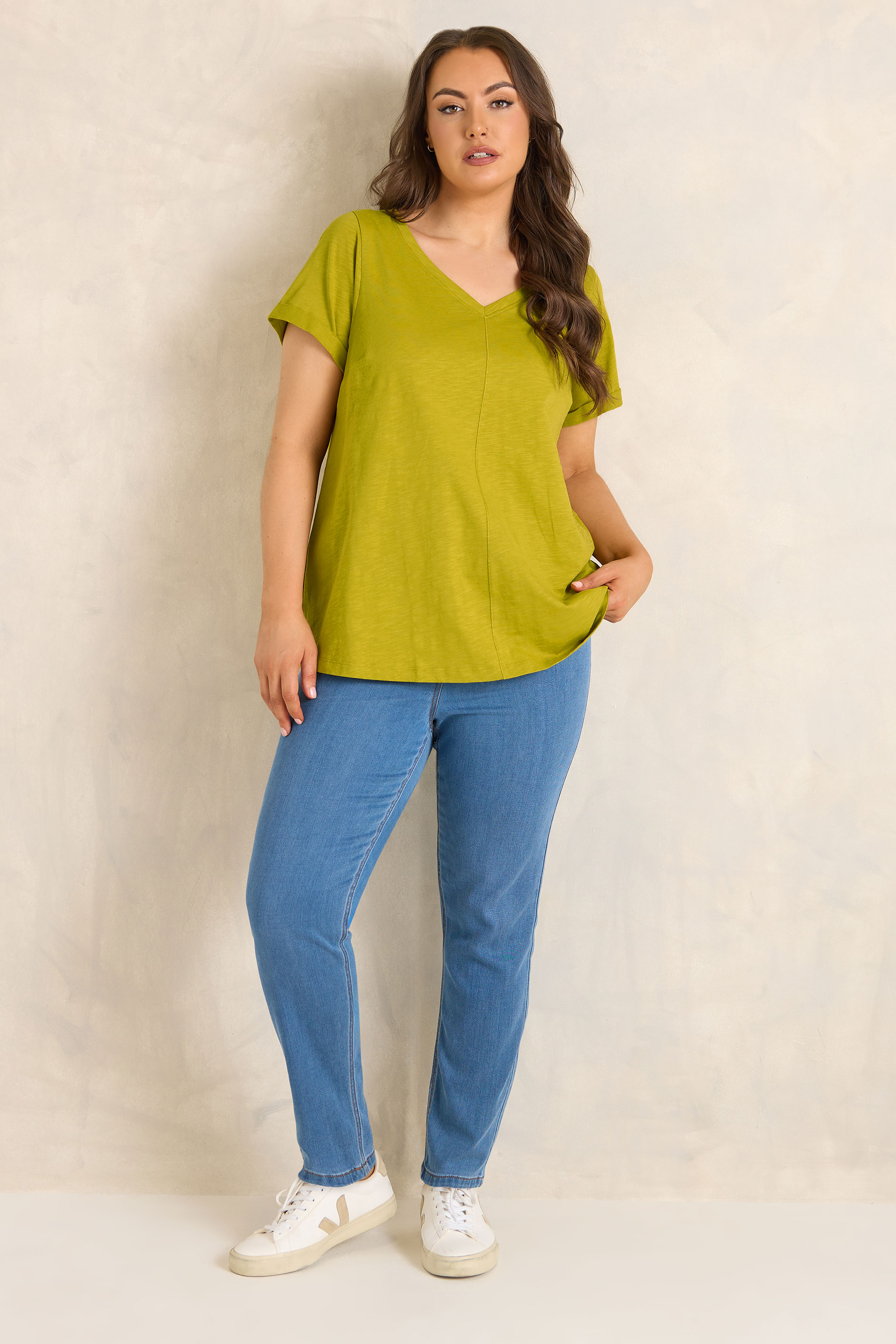 EVANS Plus Size Charteuse Green Premium Cotton T-Shirt | Evans 1