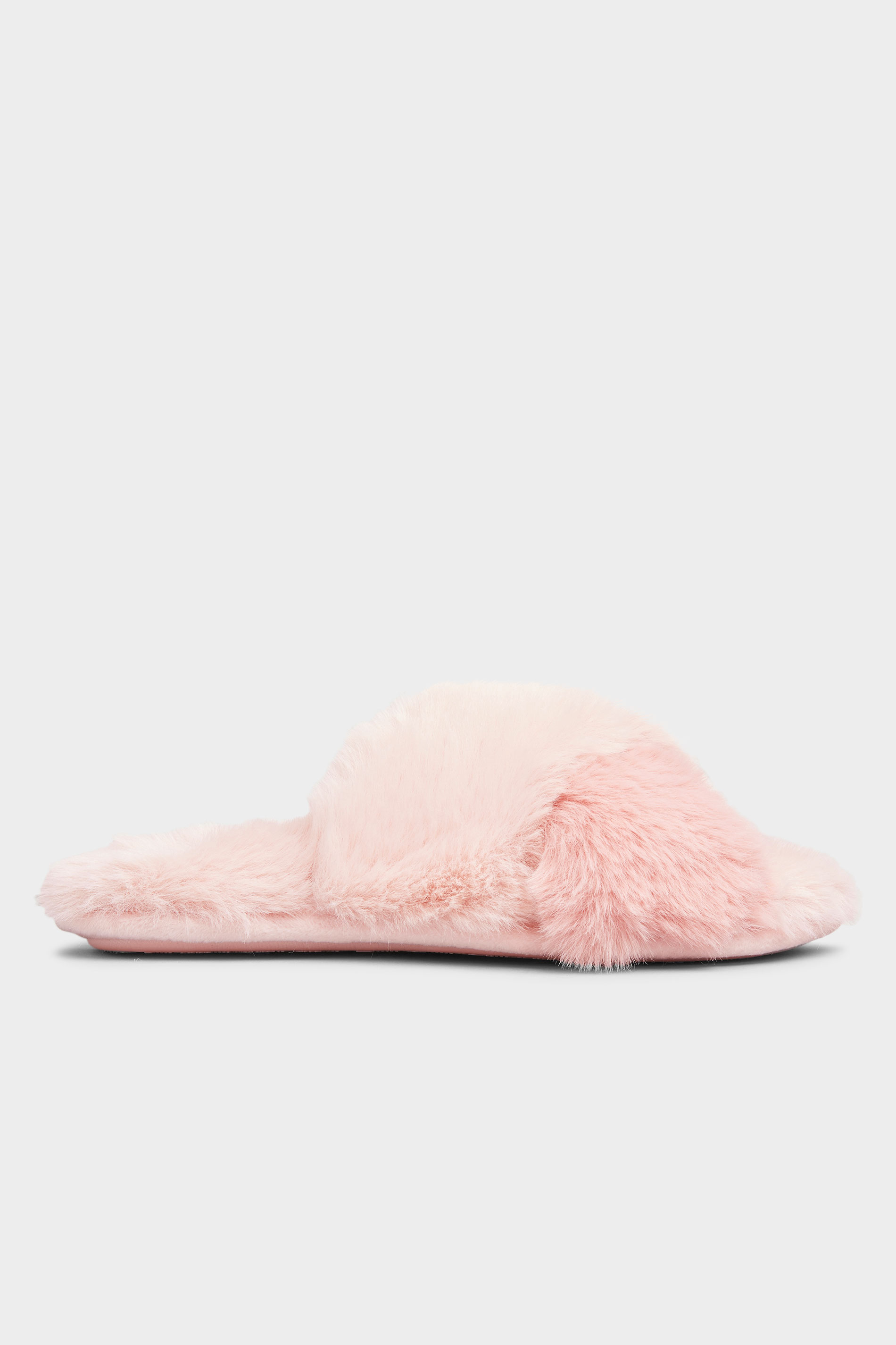 Pink Vegan Faux Fur Cross Strap Slippers In Regular Fit | Yours Clothing 3