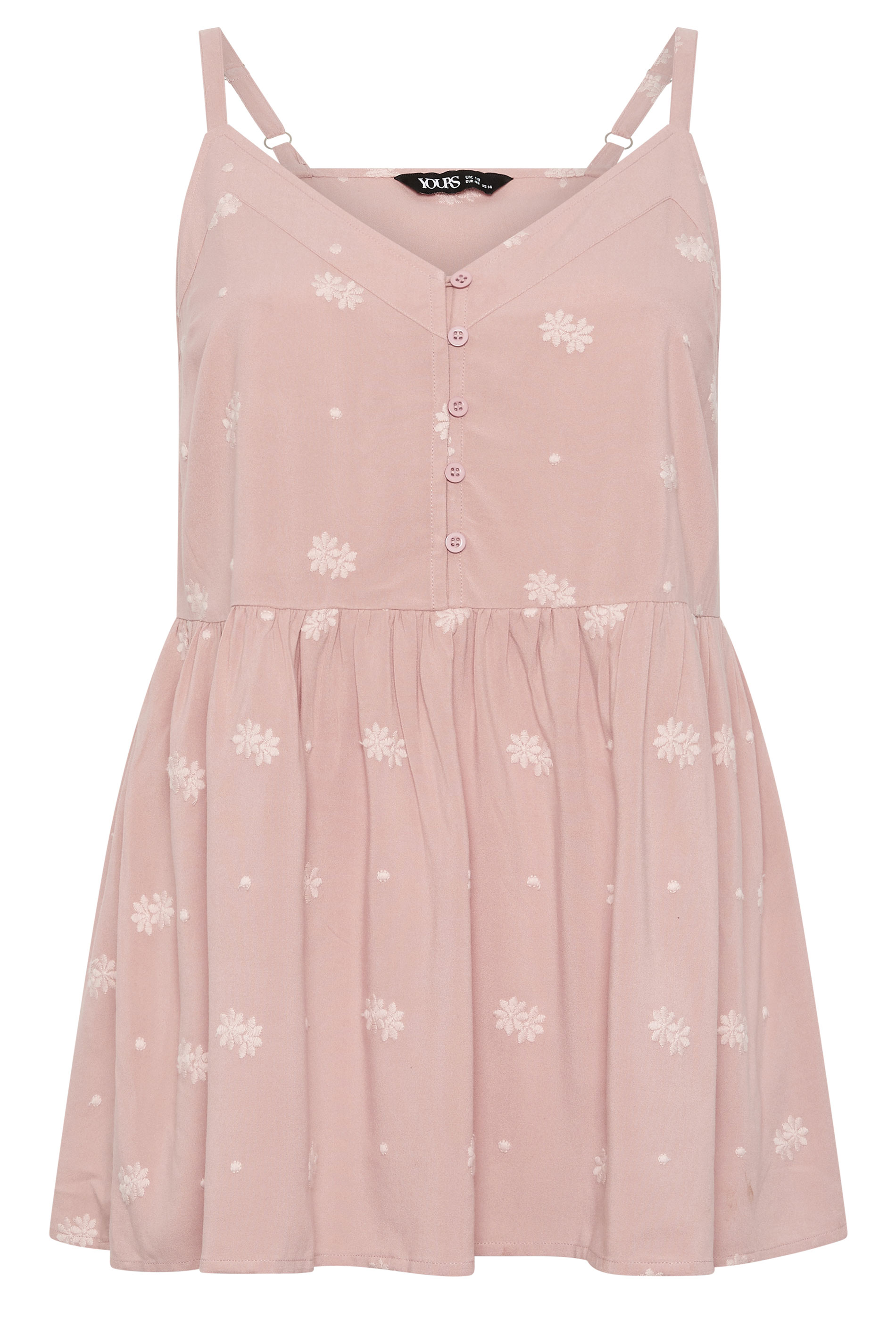 YOURS Plus Size Pink Embroidered Button Cami Vest Top | Yours Clothing 5